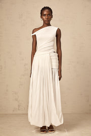 Eugenie mono-shoulder shirred-panel maxi dress in White