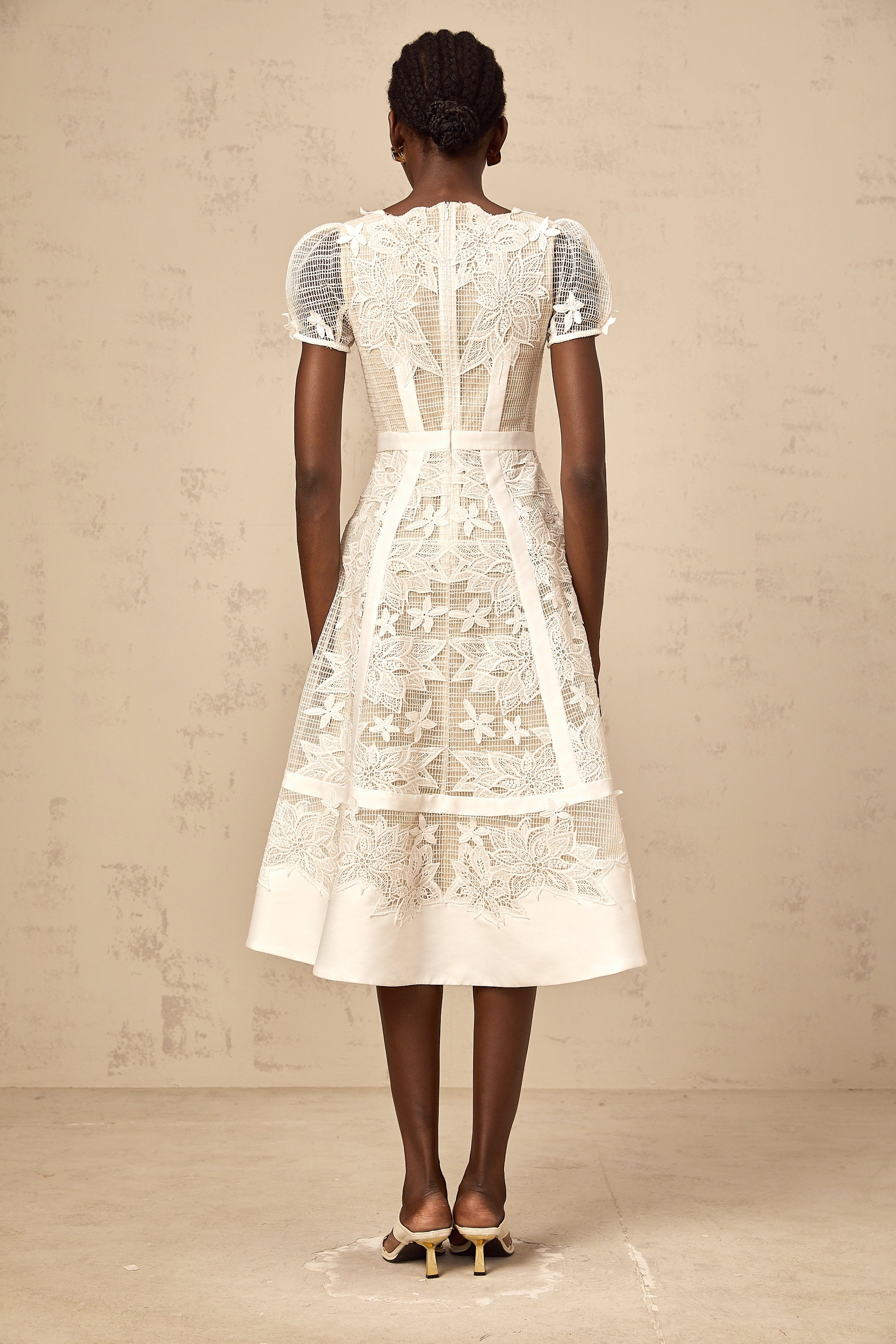 Clémence white flower-embroidered midi dress