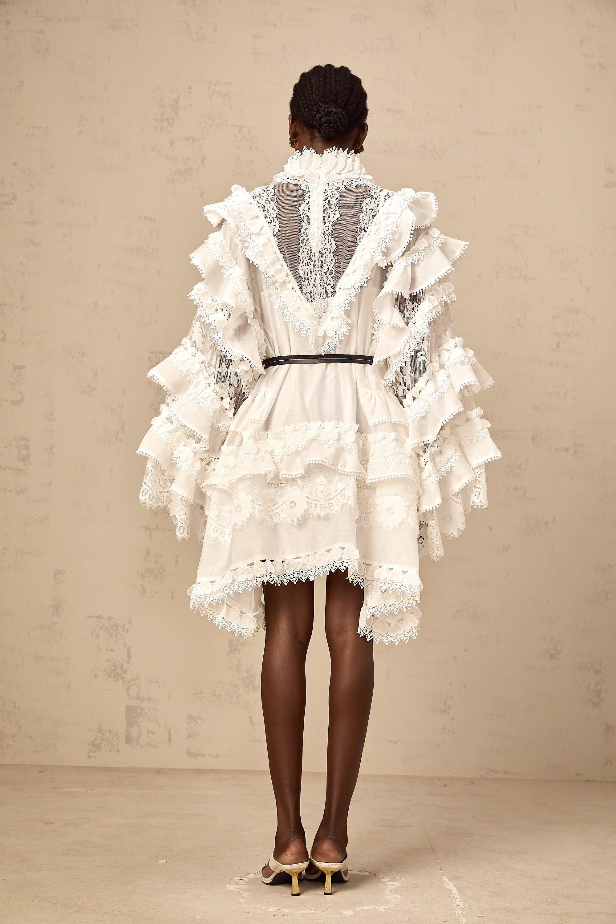 Mylène white tied layered lace mini dress