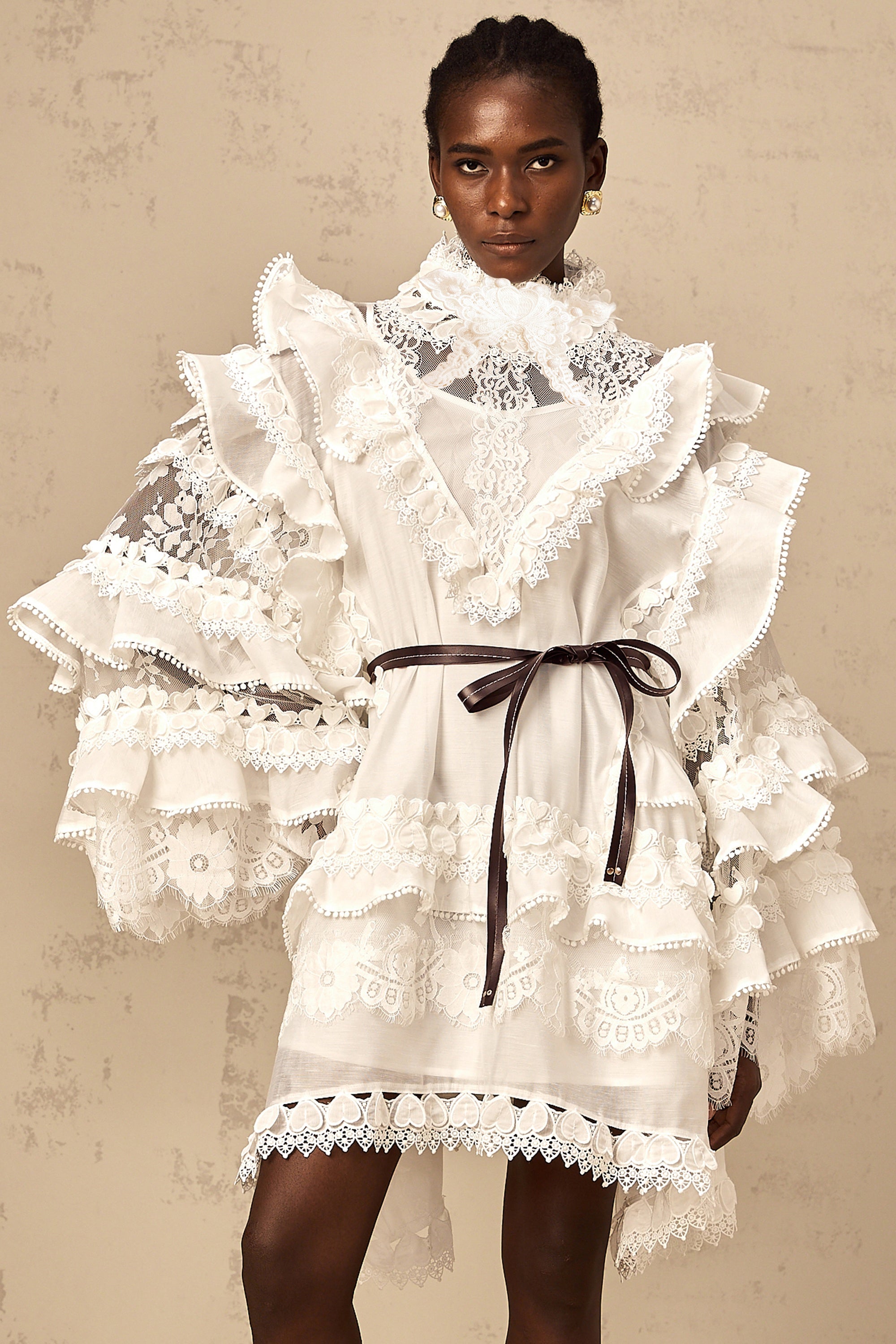 Mylène white tied layered lace mini dress (Final Sale-US Only)