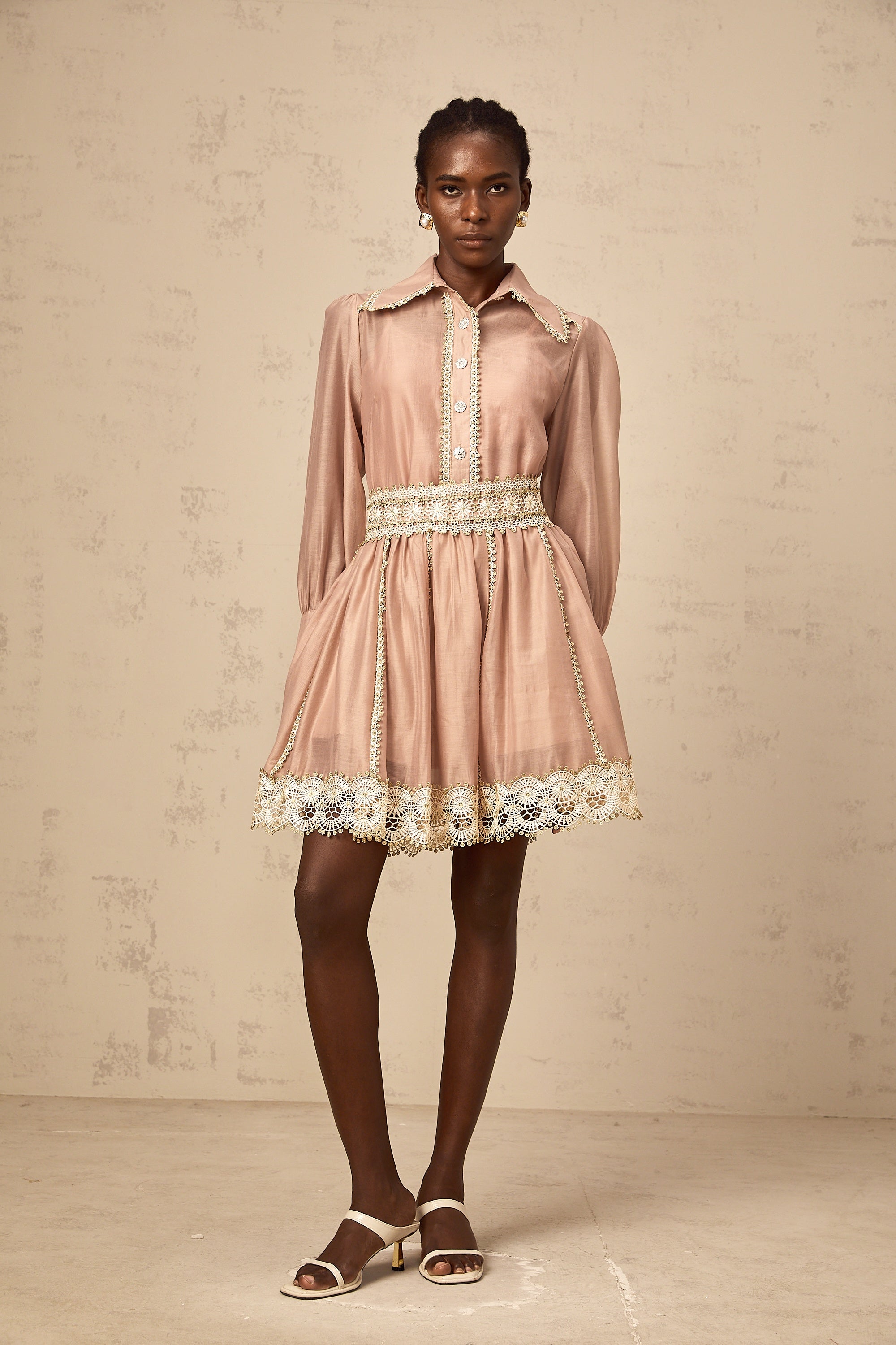 Zazie salmon-pink lace-trim shirt & skirt matching set