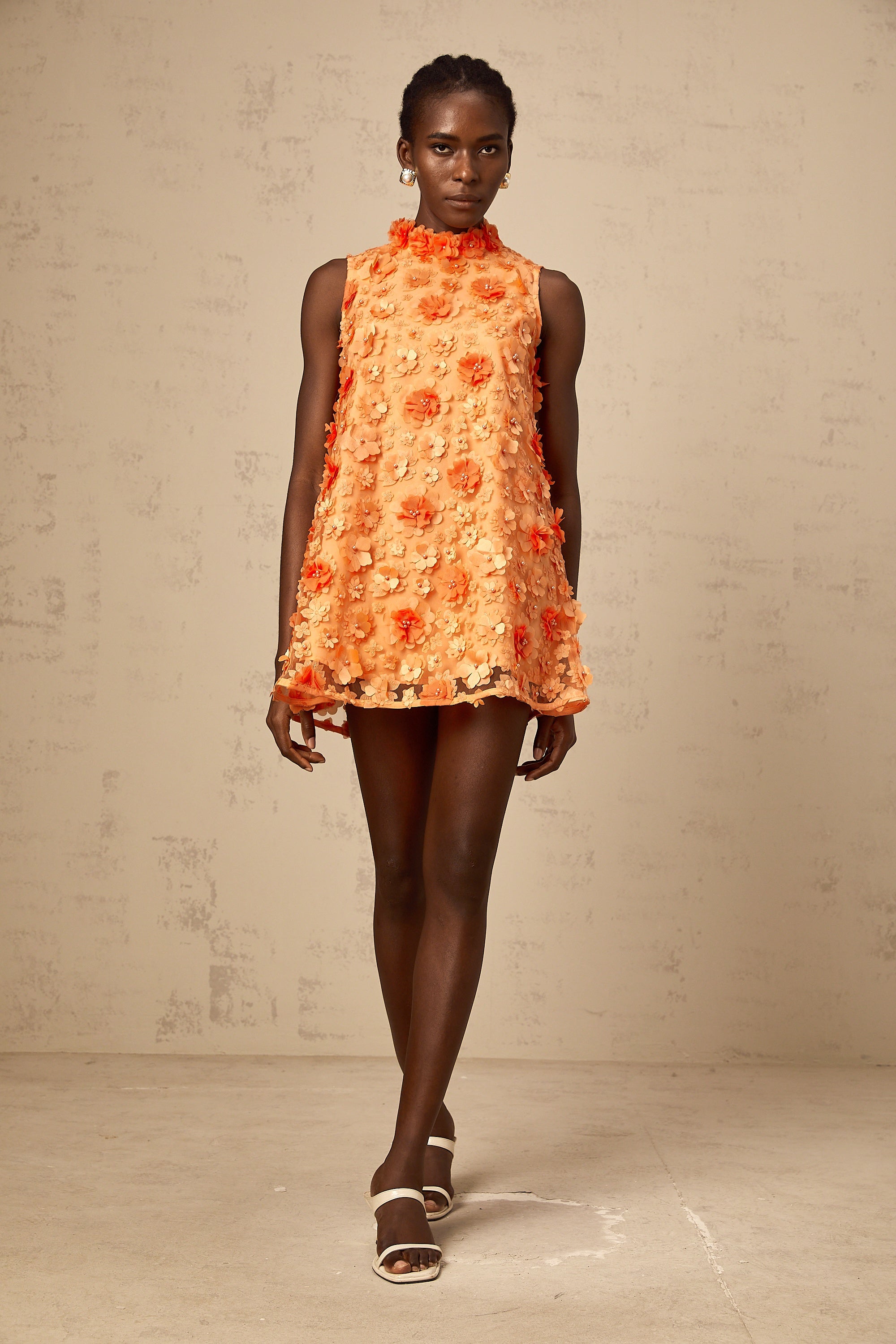 Orphée orange faux-flower mini dress (Final Sale-US Only)