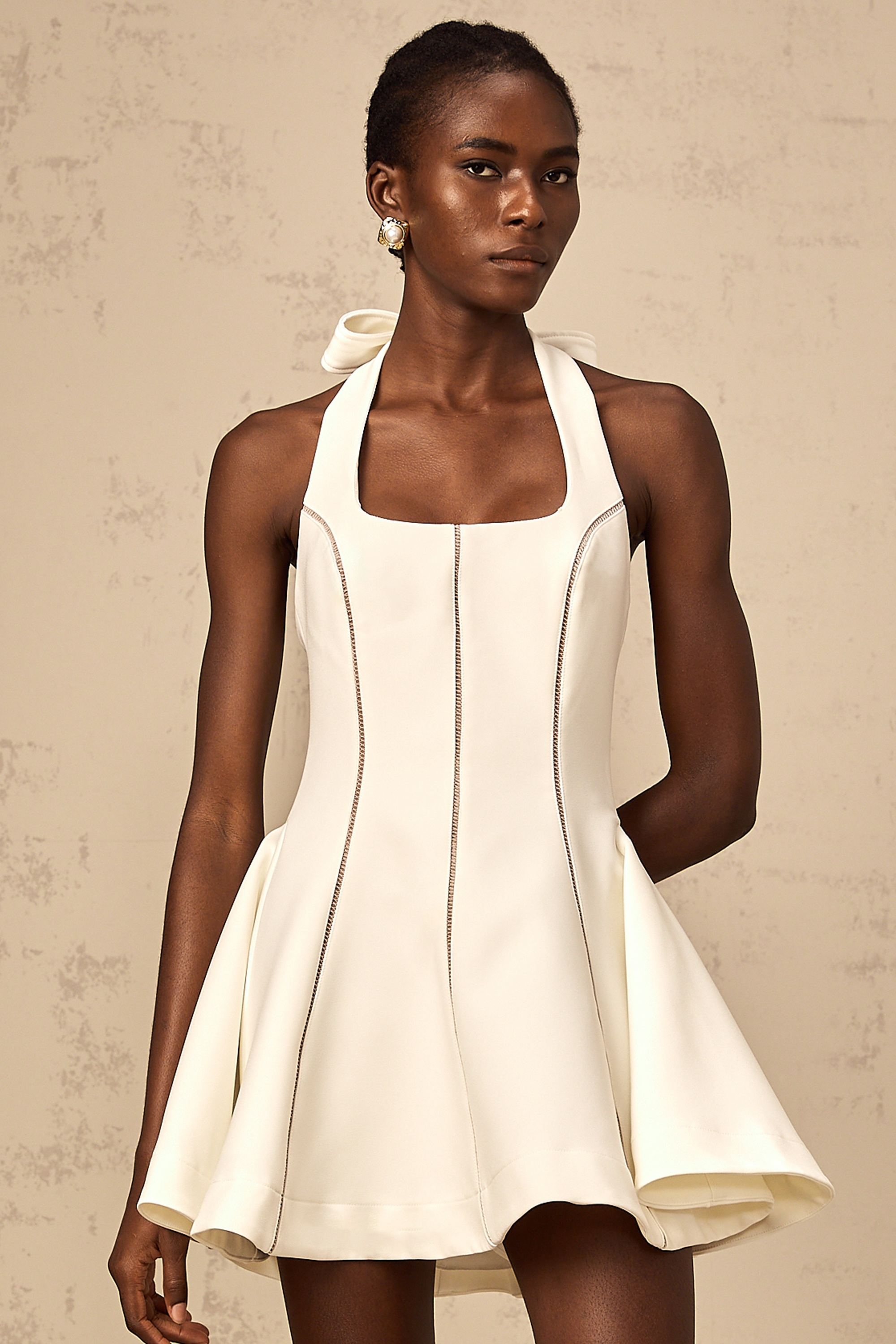 Quirine halterneck bow-detail mini dress in White (Final Sale)