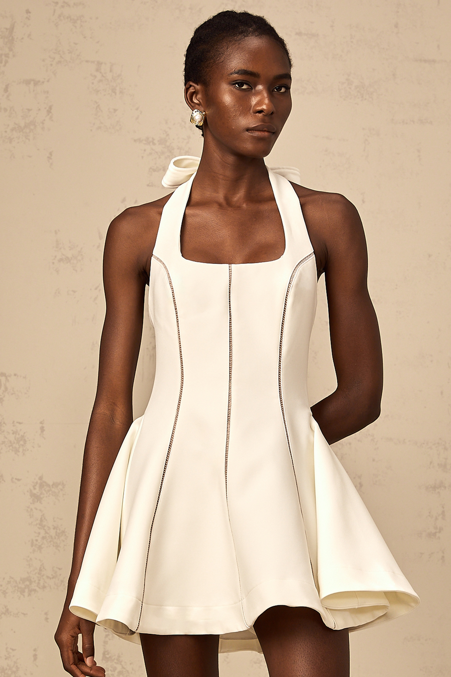 Quirine halterneck bow-detail mini dress in White (Final Sale)