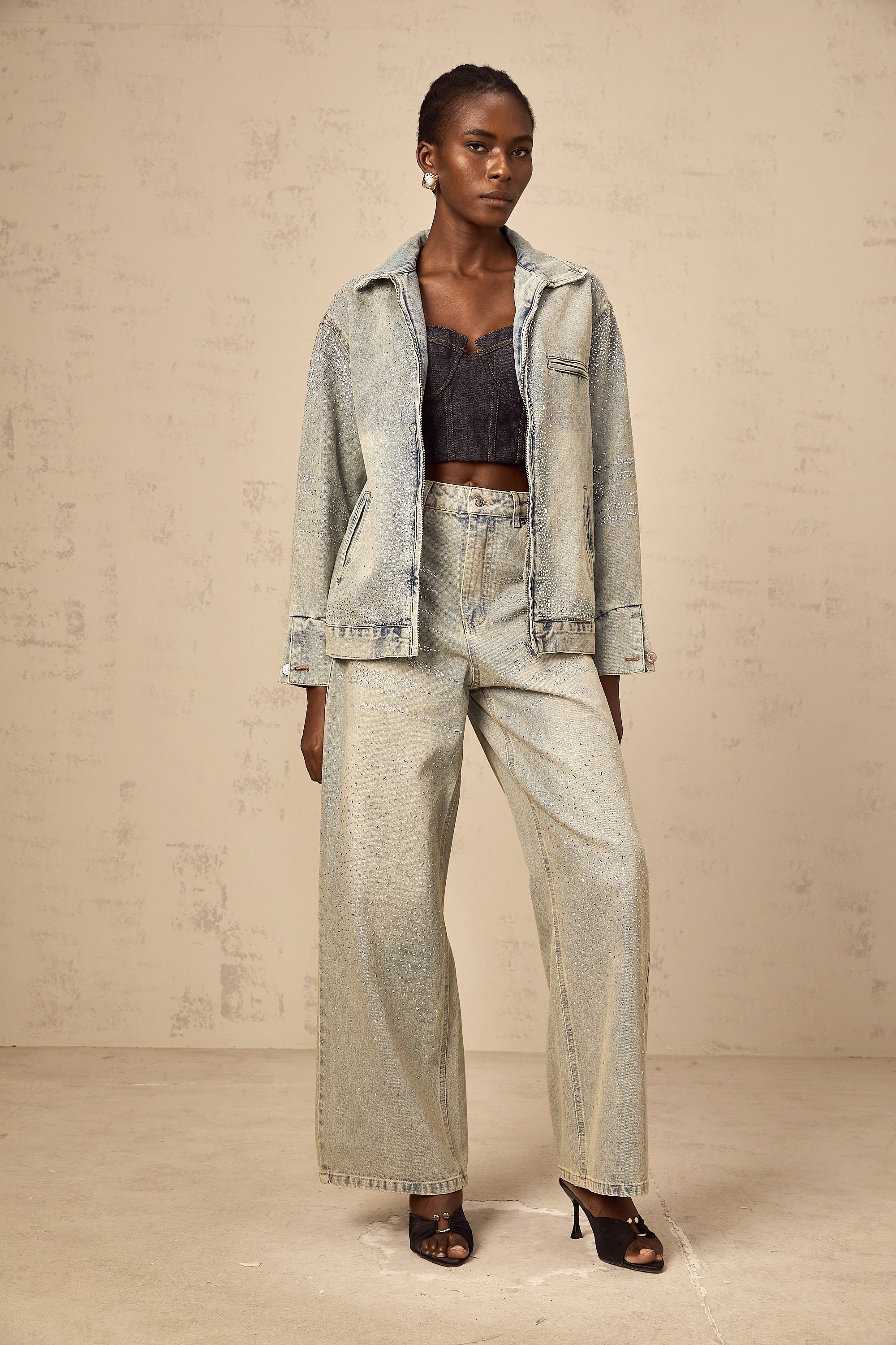 Irina light-blue rhinestone denim jacket