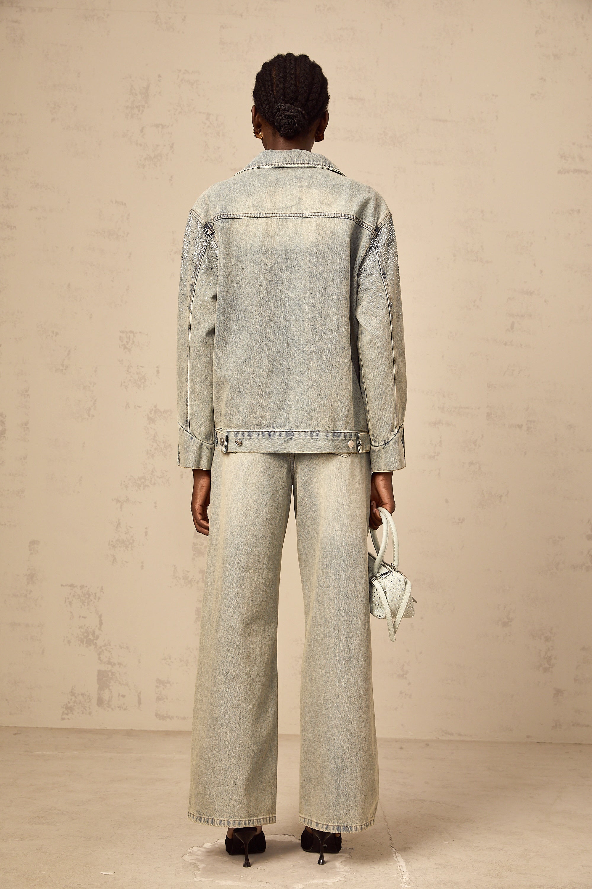 Irina light-blue rhinestone denim jacket
