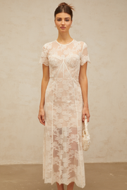 Célia floral-lace midi dress in White