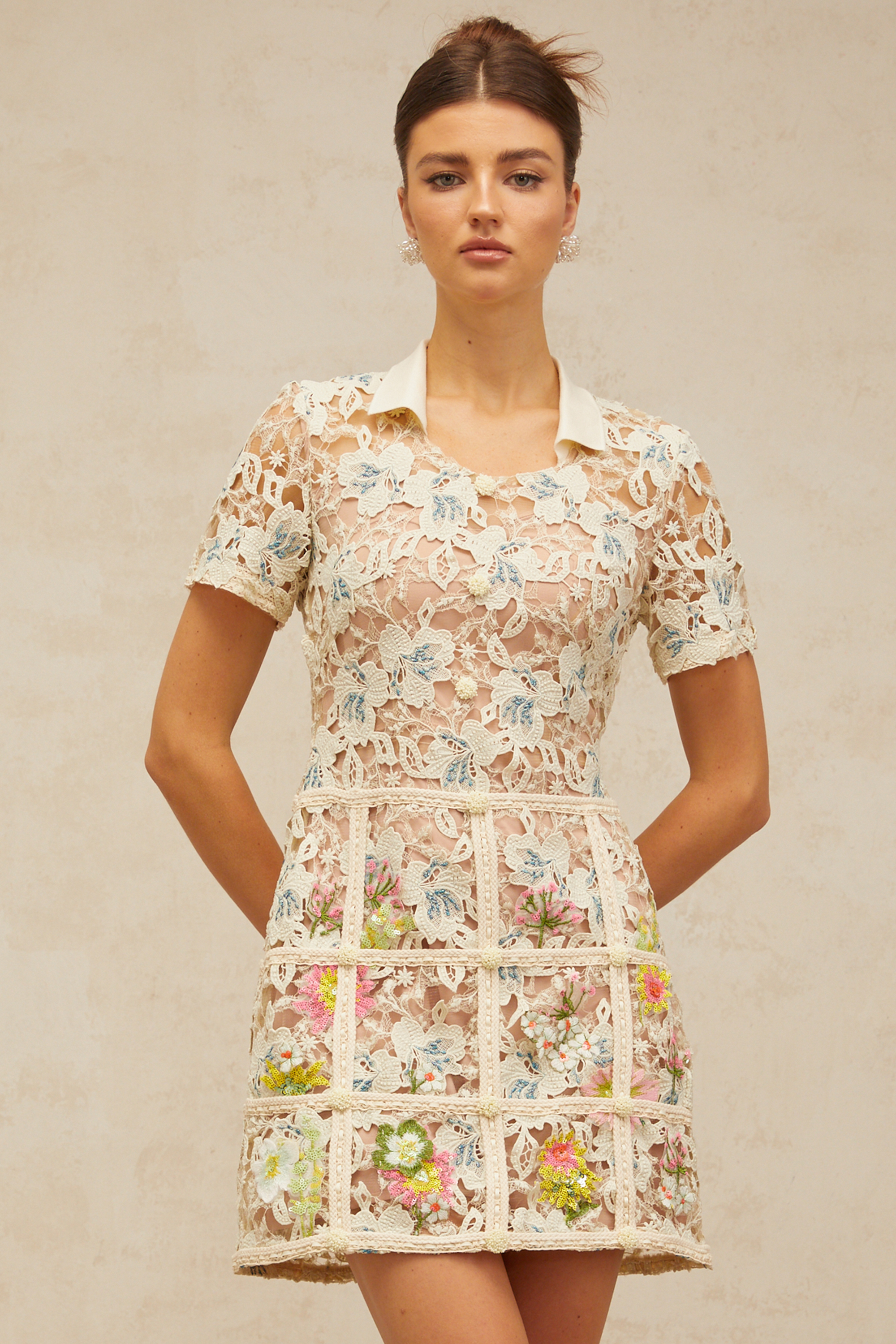 Françoise flower-embroidered mini dress