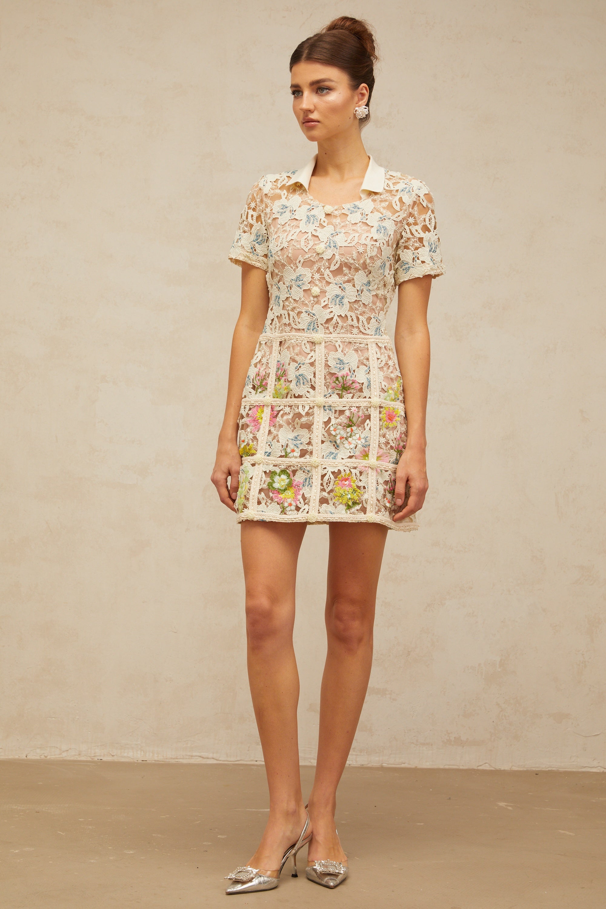 Françoise flower-embroidered mini dress