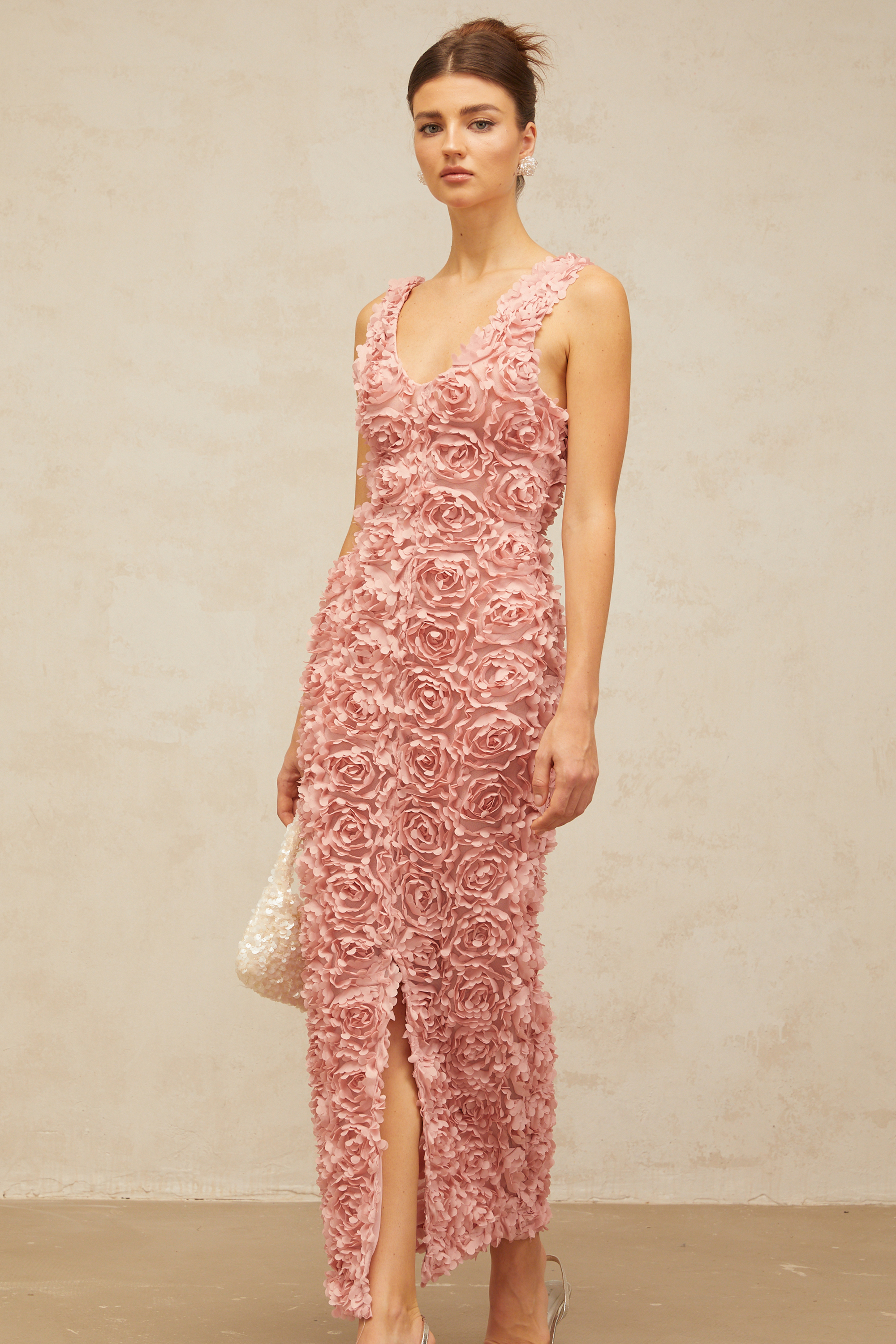 Sylvie faux-flower V-neck maxi dress in Pink (Final Sale-US Only)