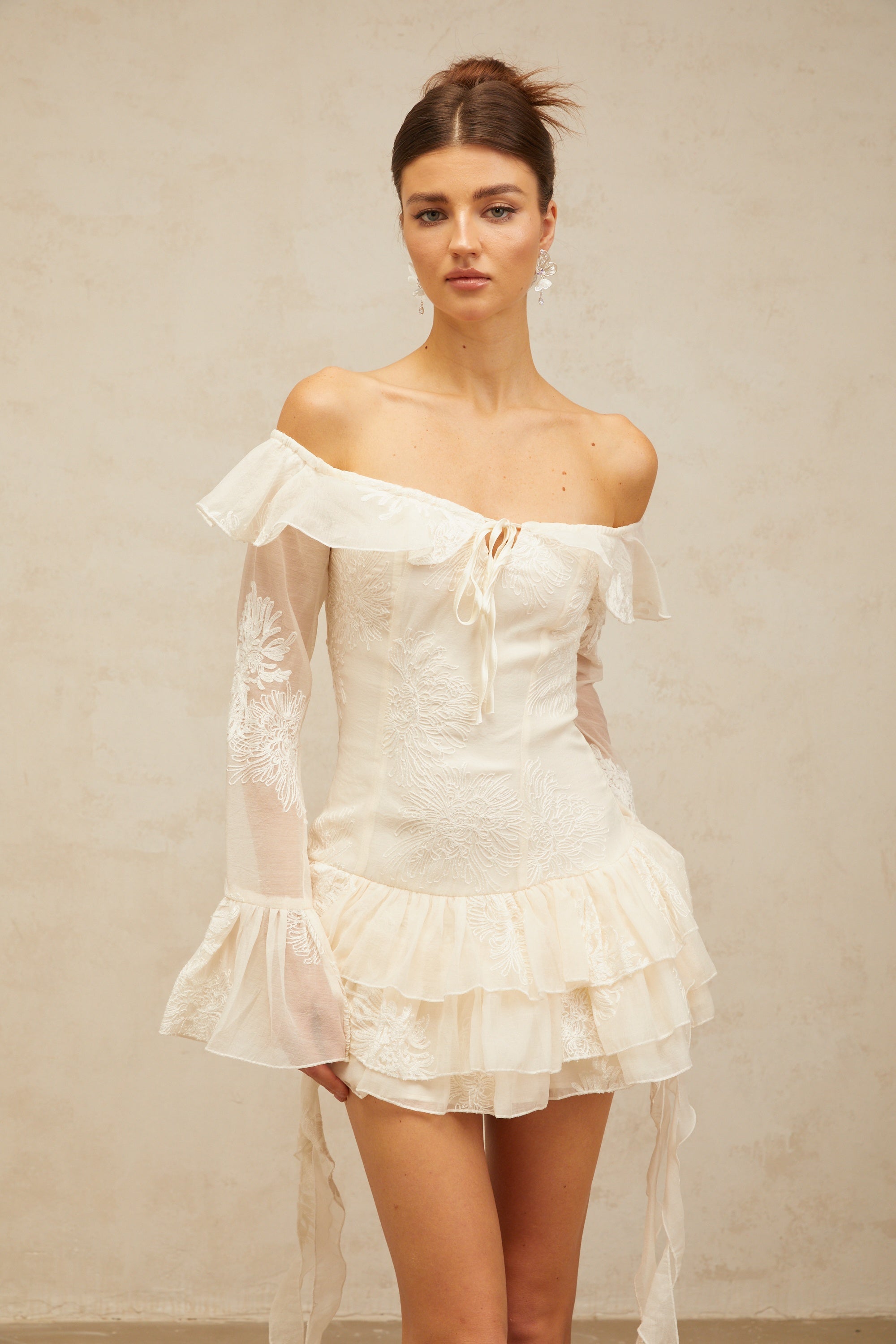 Désirée white off-shoulder embroidered mini dress