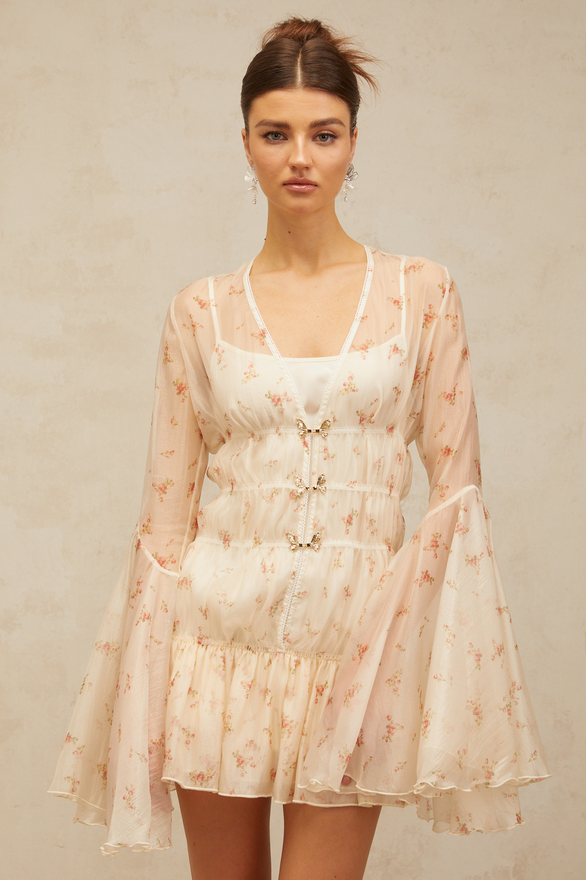 Airelle floral-print sheer flared mini dress