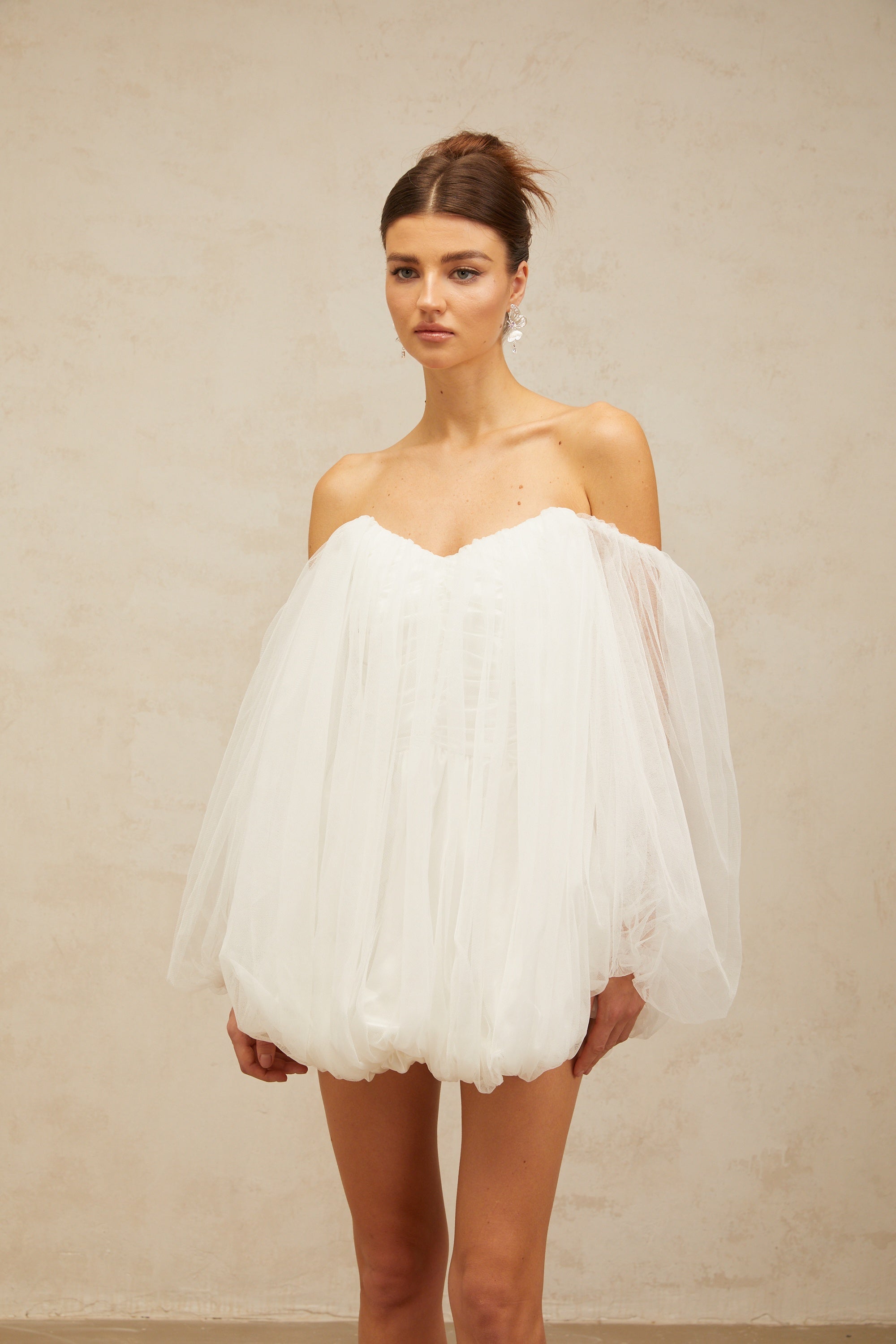 Avril layered bubble tulle mini dress in White (Final Sale-US Only)