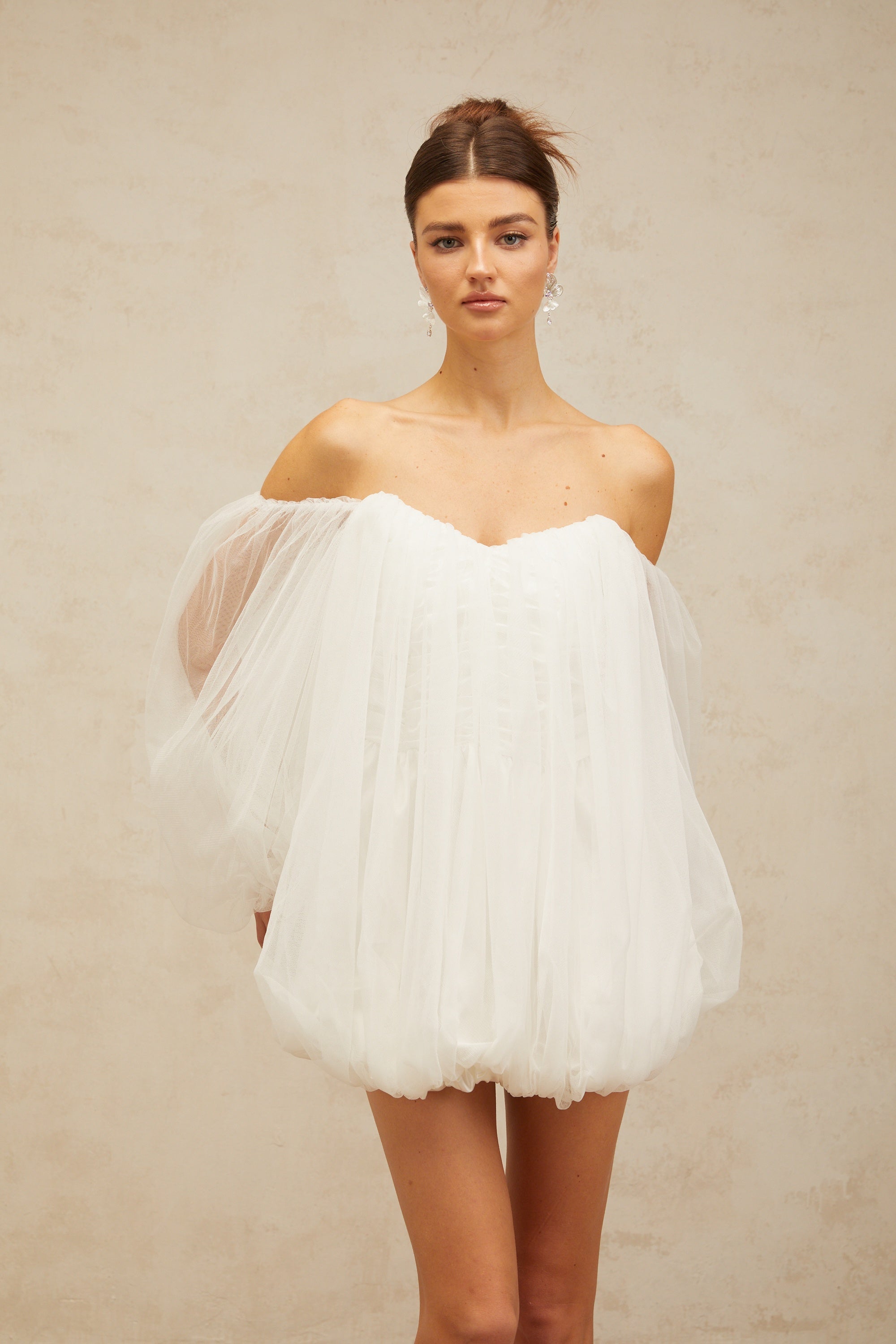 Avril layered bubble tulle mini dress in White