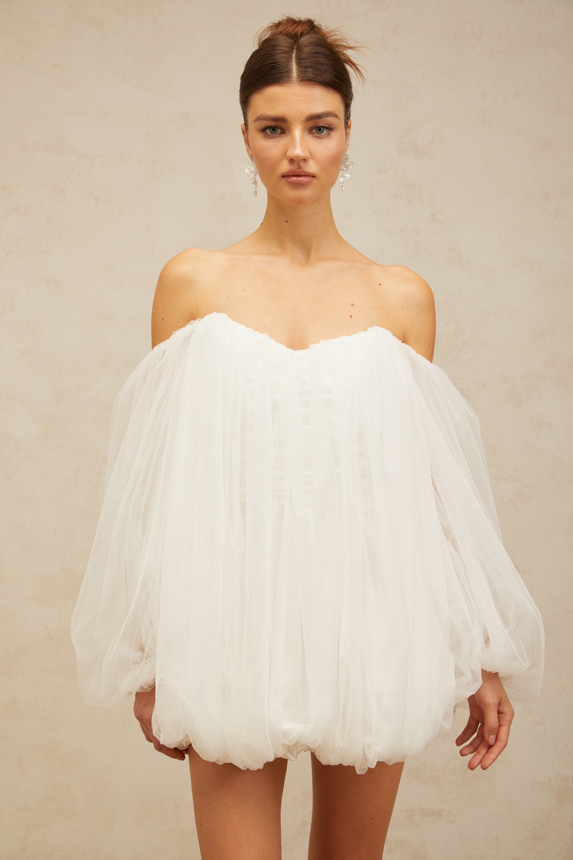 Avril layered bubble tulle mini dress in White (Final Sale-US Only)