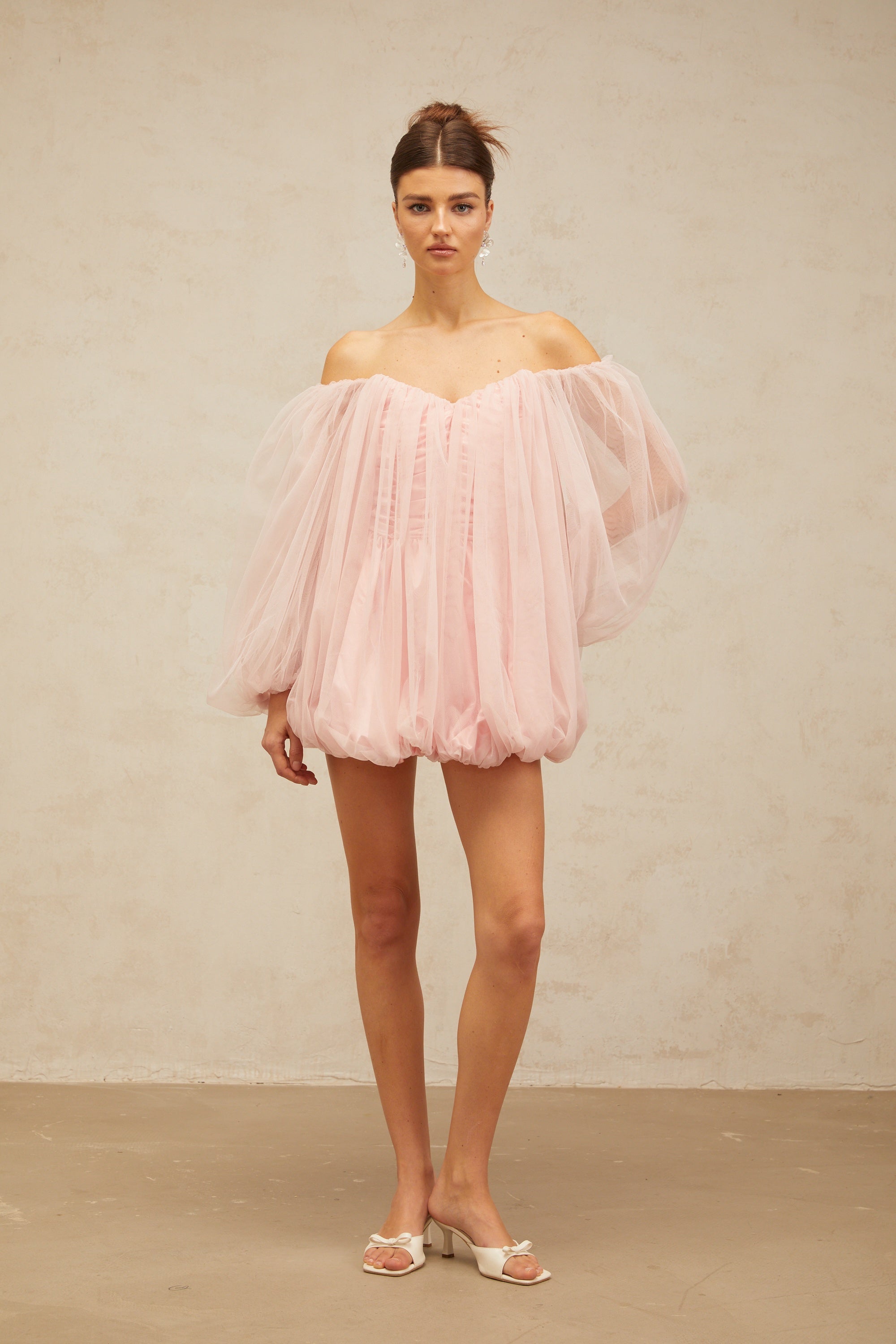 Avril layered bubble tulle mini dress in Pink