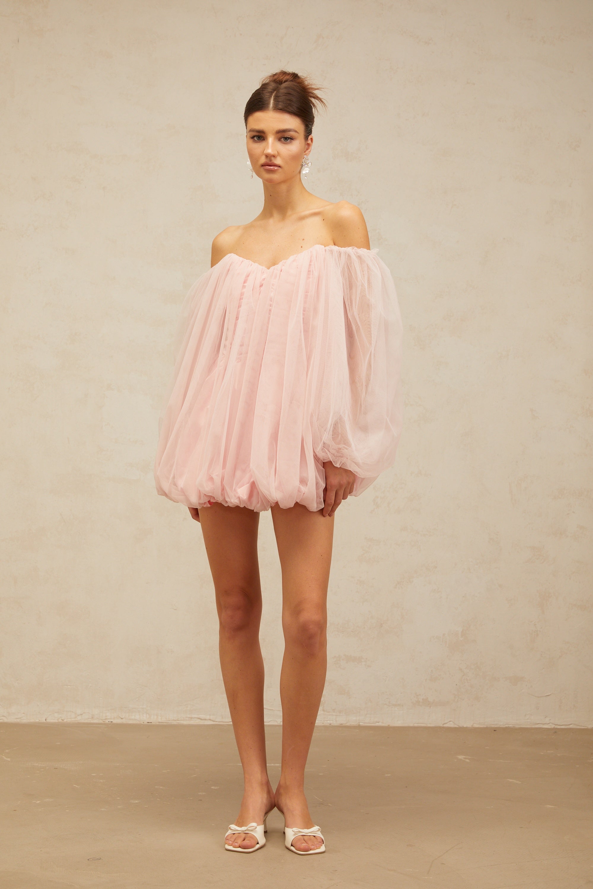 Avril layered bubble tulle mini dress in Pink