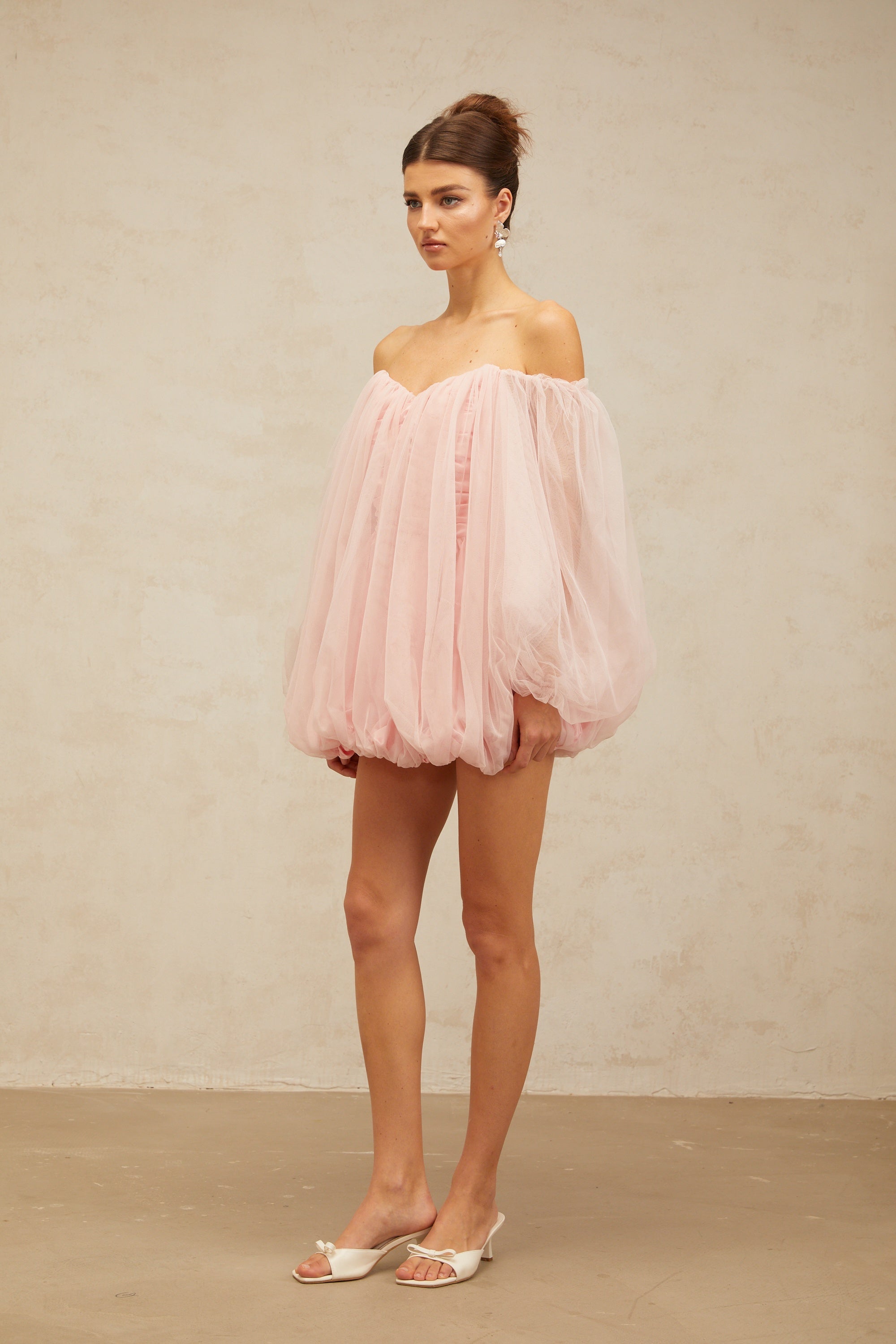 Avril layered bubble tulle mini dress in Pink