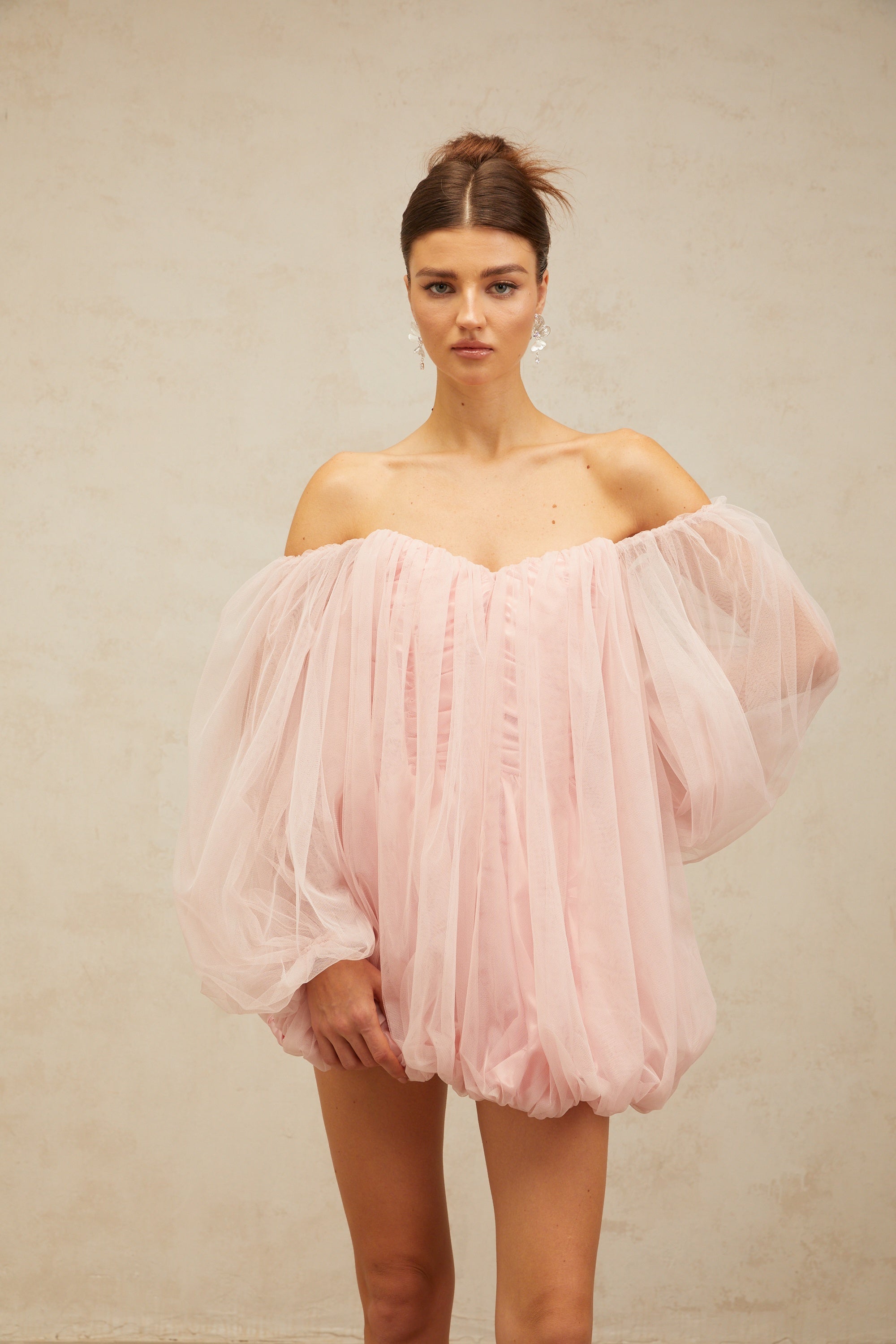 Avril layered bubble tulle mini dress in Pink