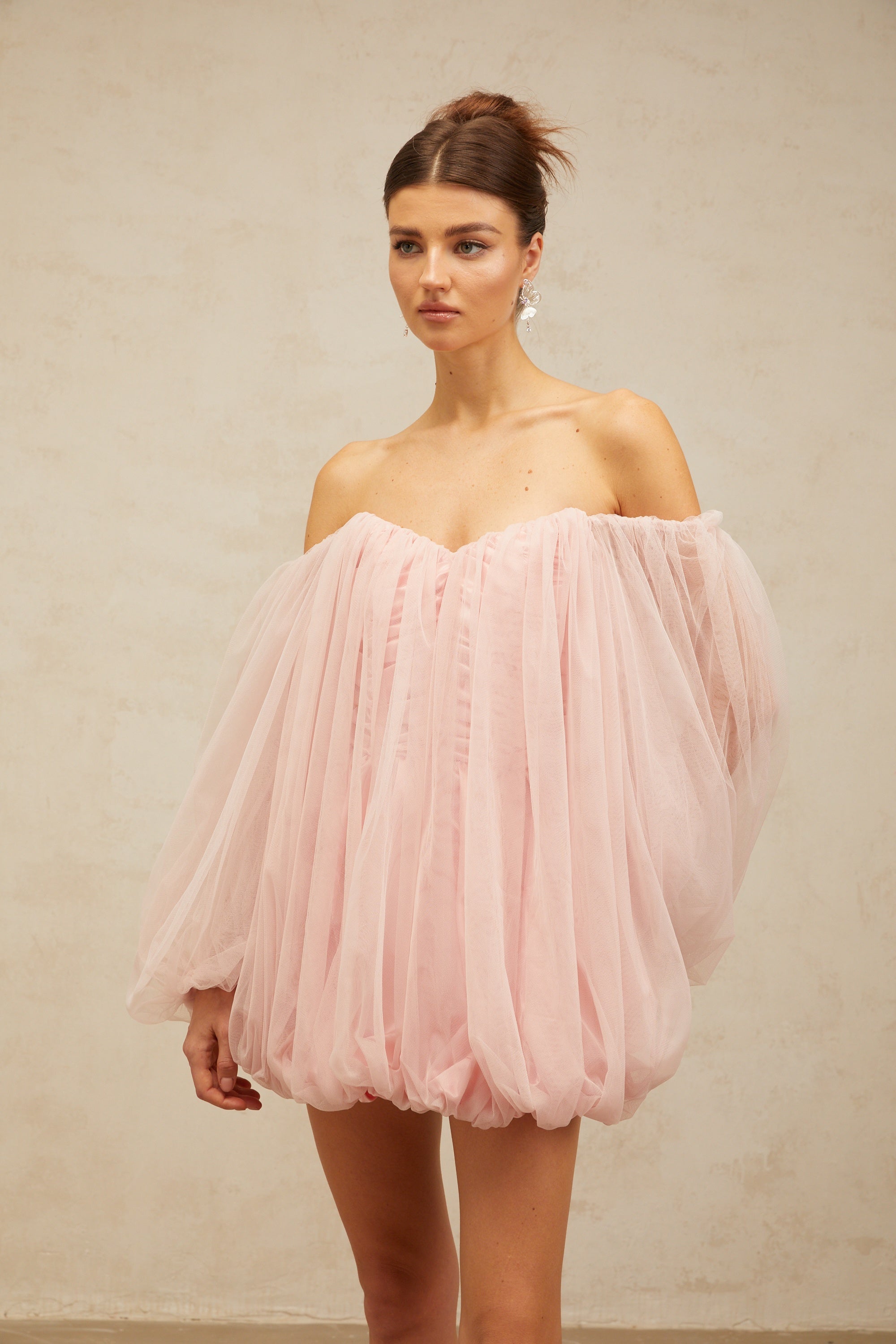 Avril layered bubble tulle mini dress in Pink