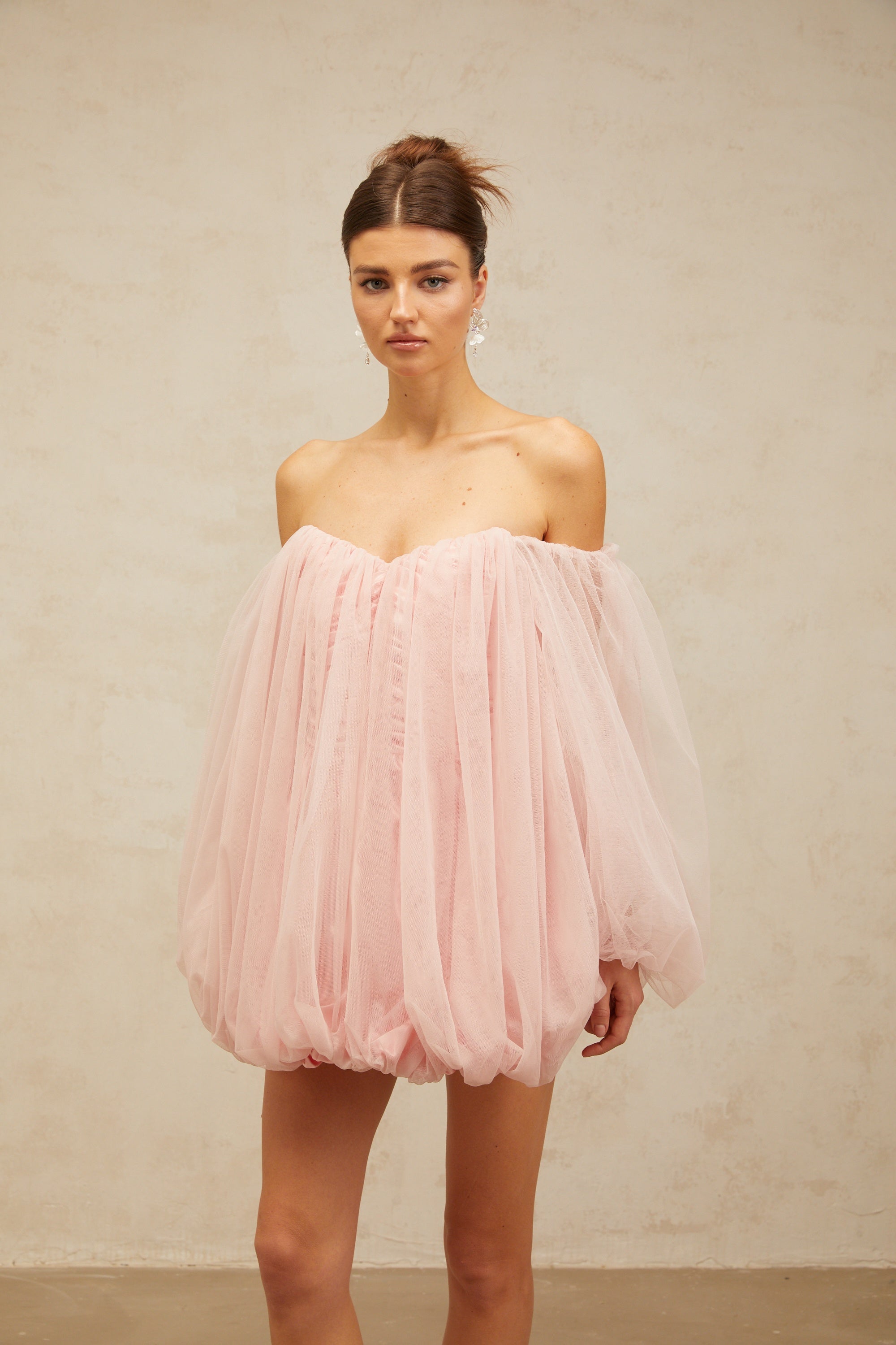 Avril layered bubble tulle mini dress in Pink
