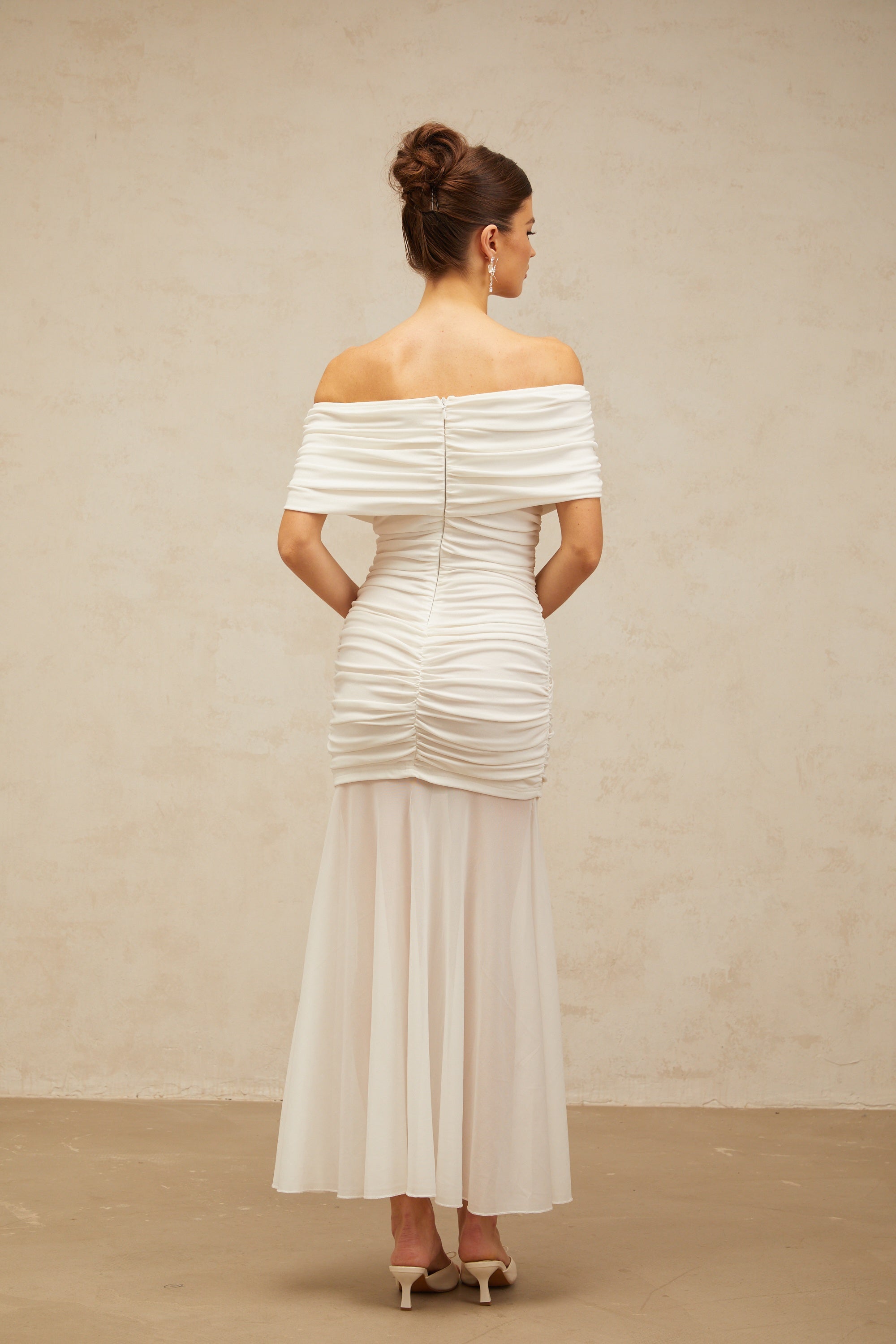 Calliopée white off-shoulder panelled midi dress
