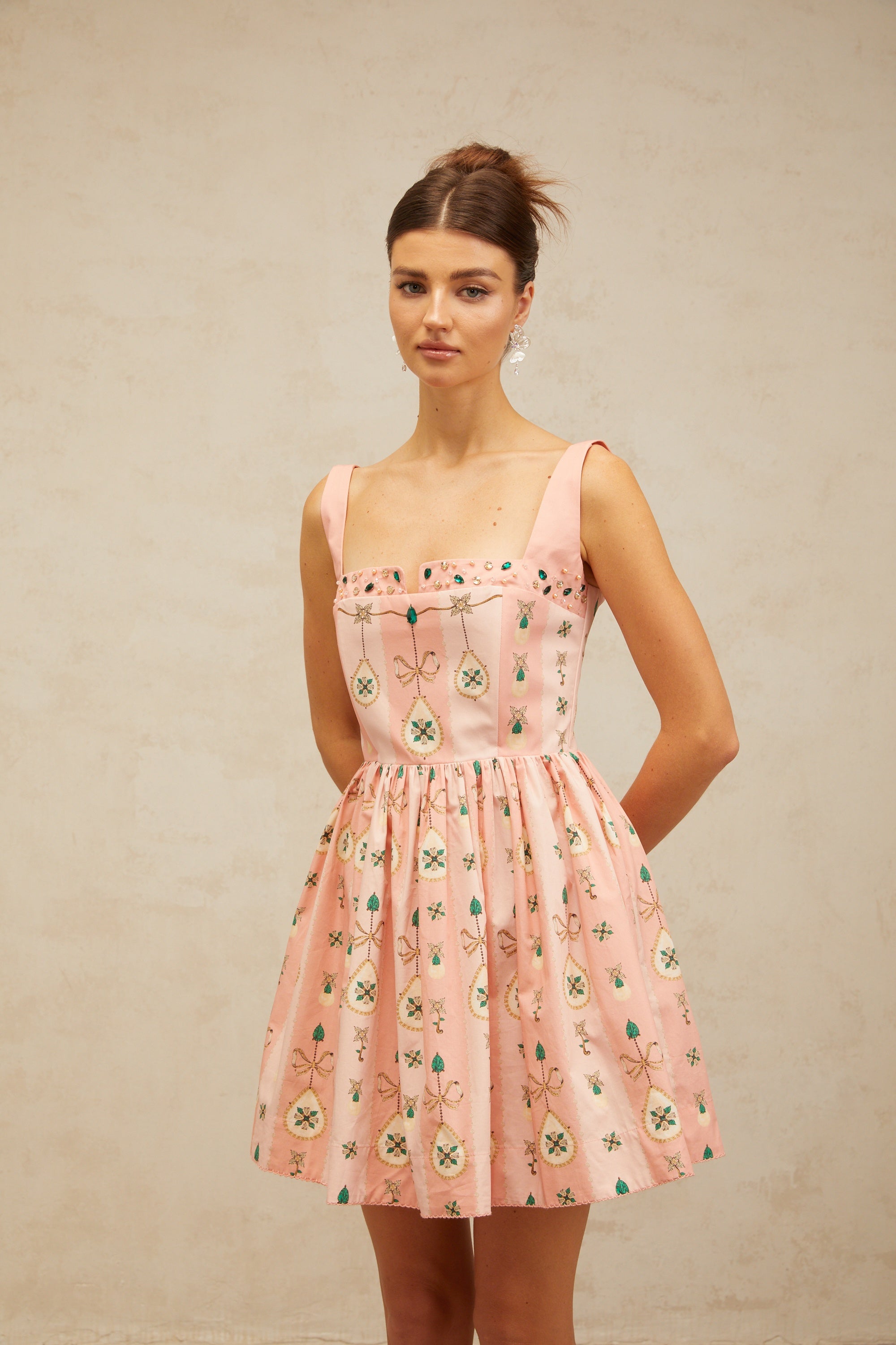 Osanne pink embellished pattern-print mini dress
