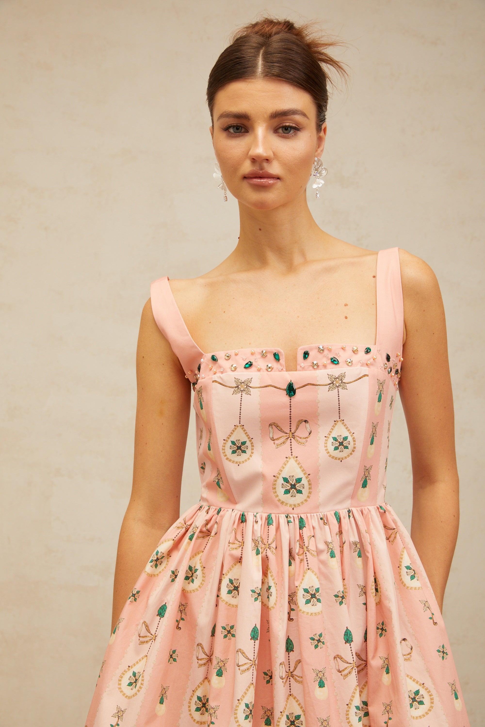 Osanne pink embellished pattern-print mini dress