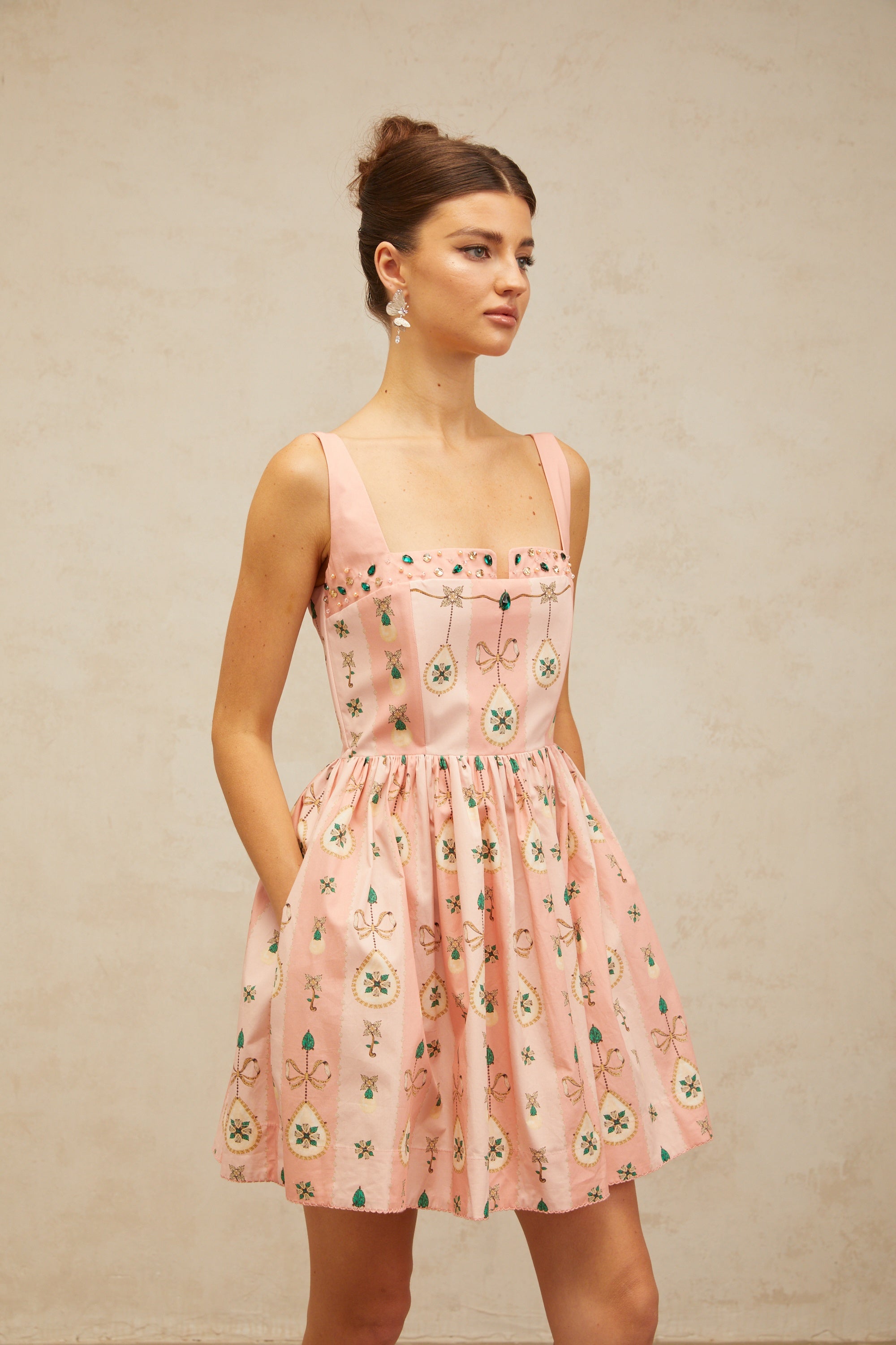 Osanne pink embellished pattern-print mini dress
