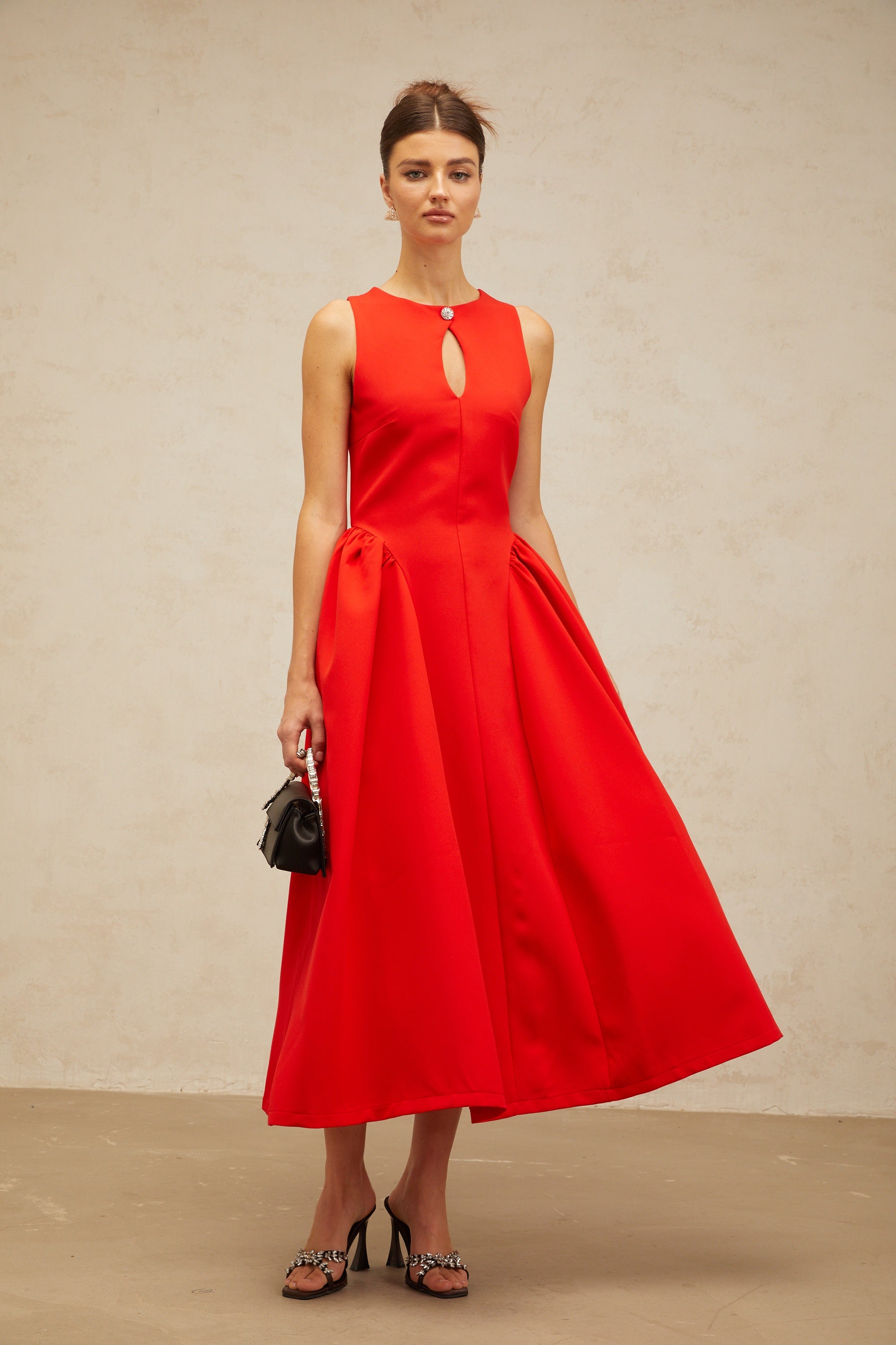 Narcisse red keyhole sleeveless midi dress