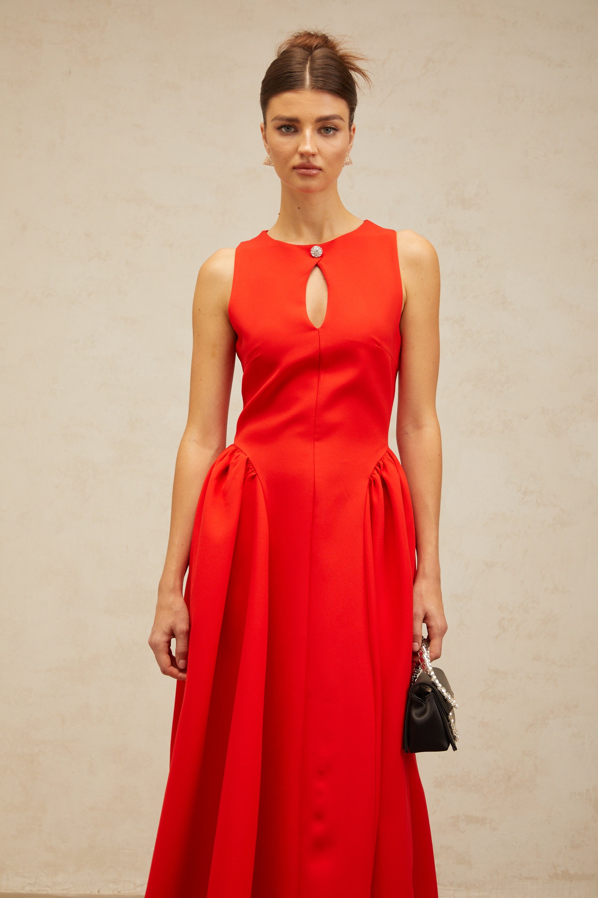 Narcisse red keyhole sleeveless midi dress