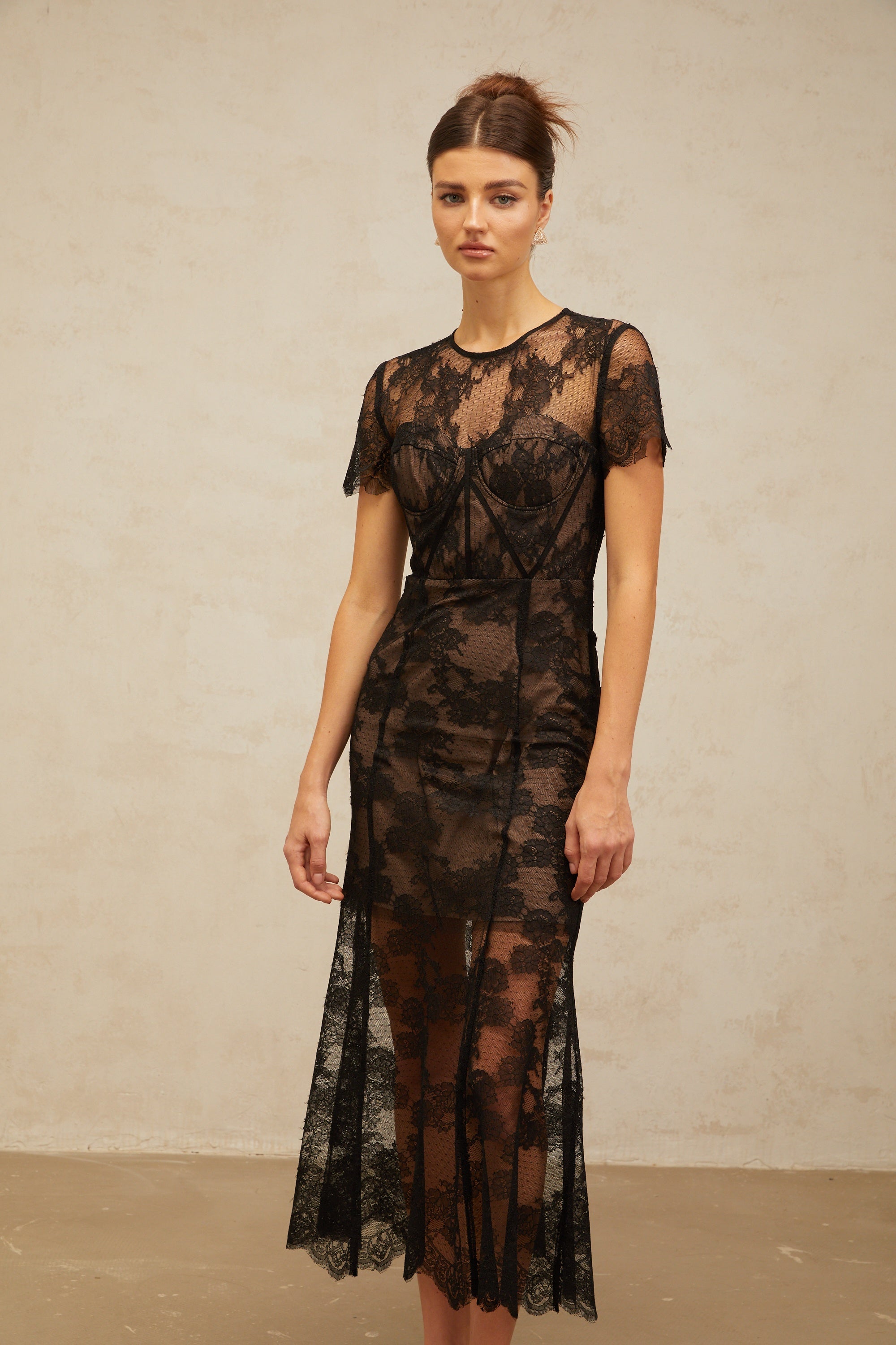 Célia floral-lace midi dress in Black