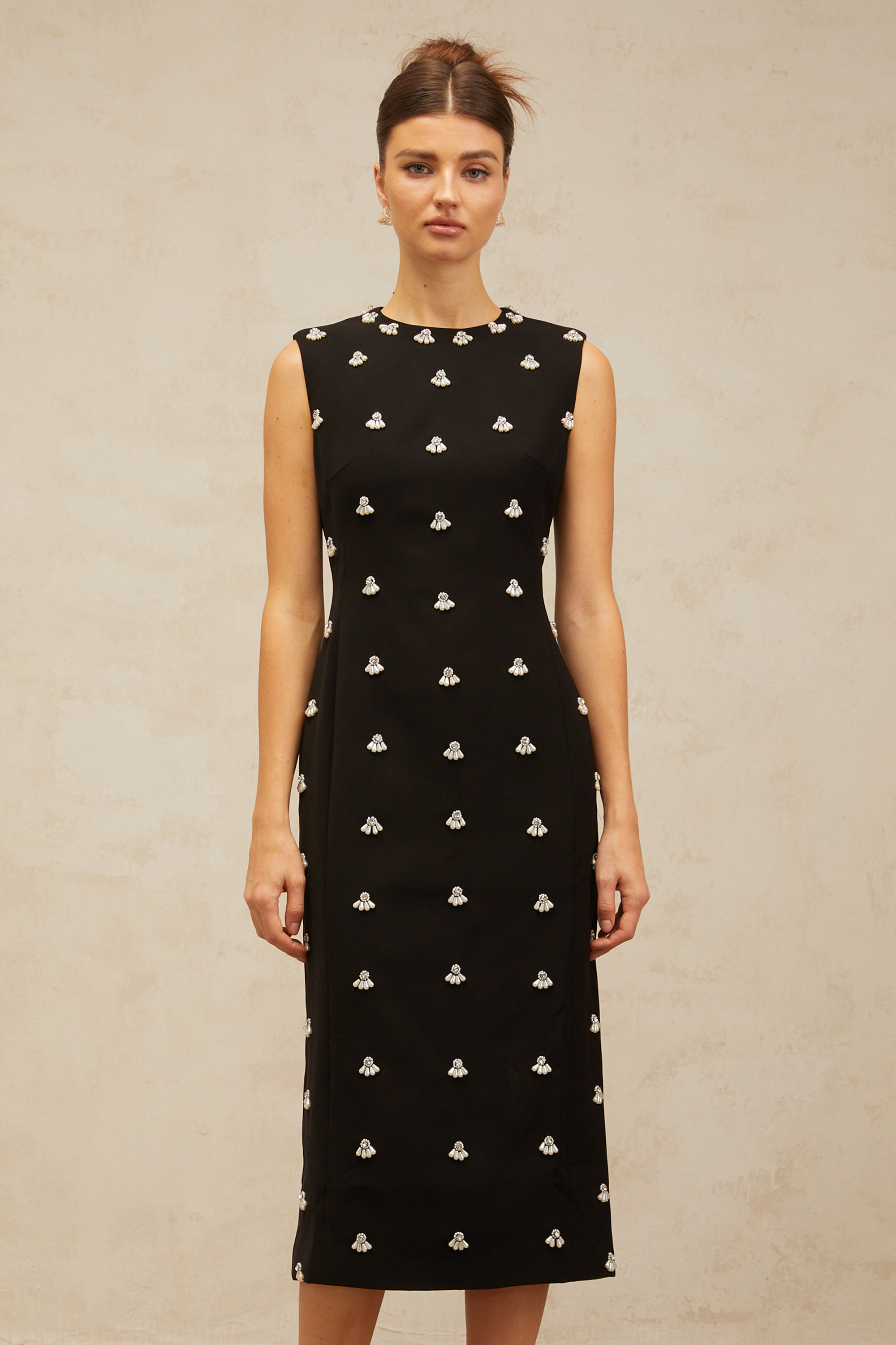 Xaviera black beaded tube midi dress