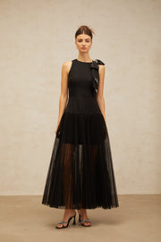 Thérèse bowknot tulle-panelling midi dress in Black