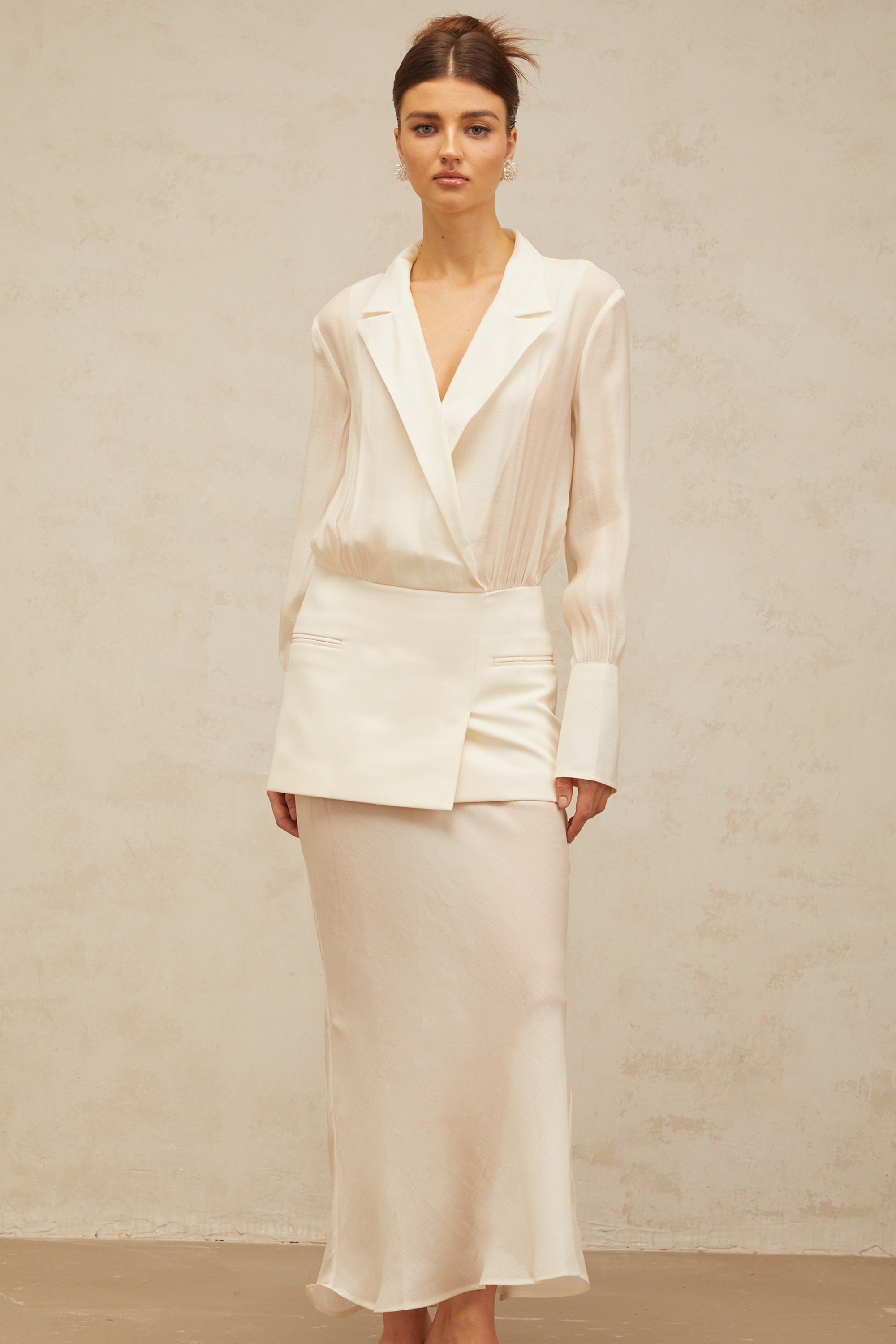 Gisèle white panelled semi-sheer maxi dress (Final Sale)