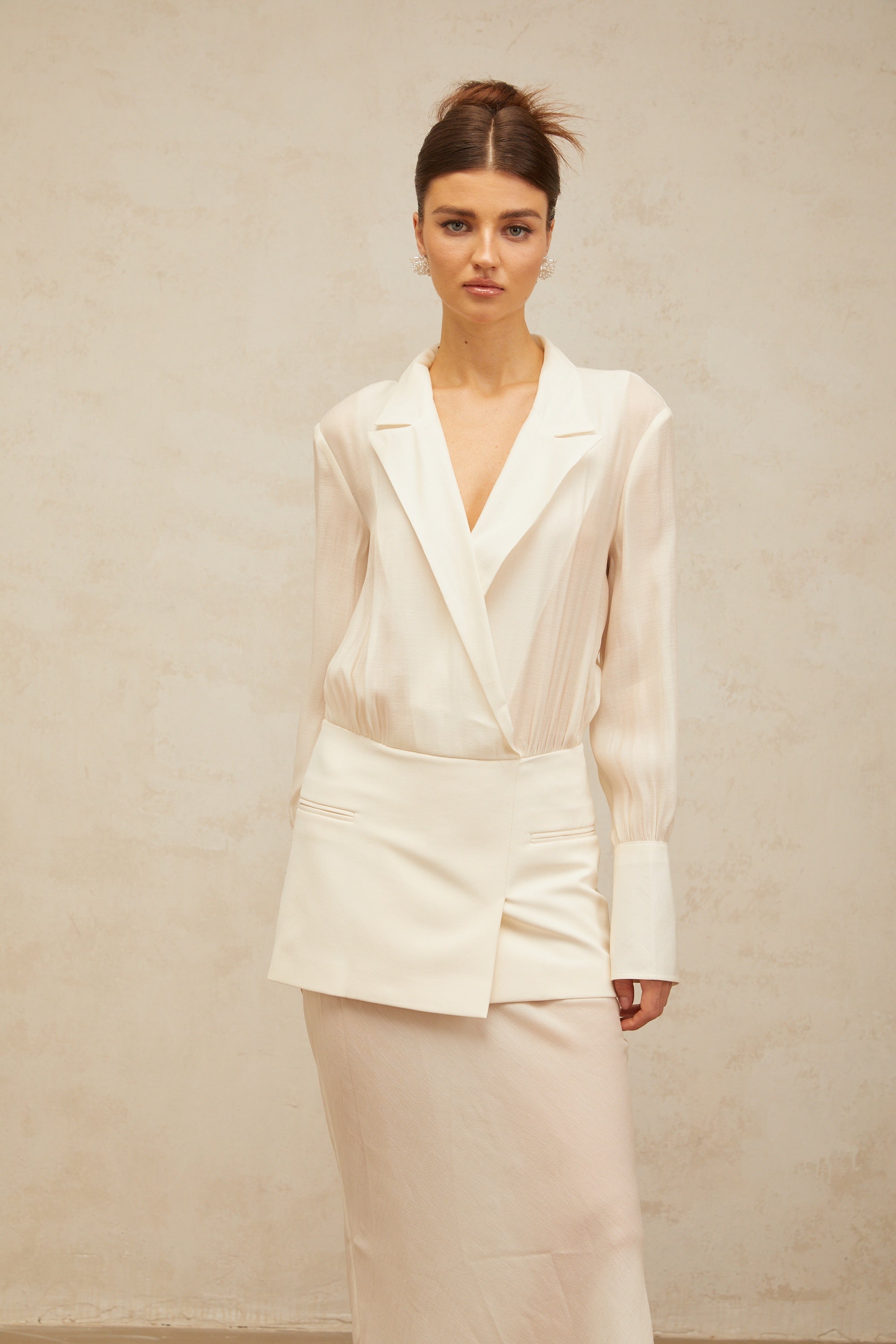 Gisèle white panelled semi-sheer maxi dress