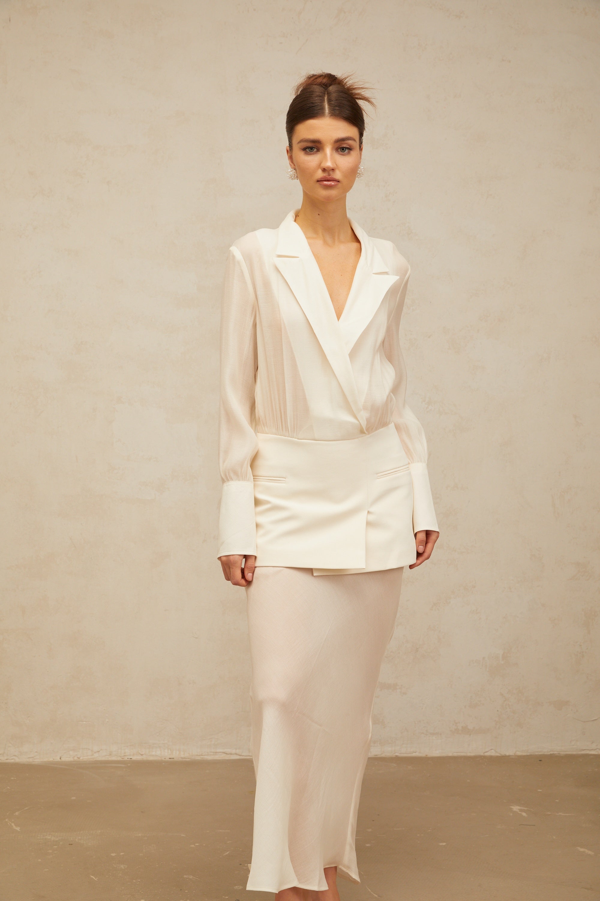 Gisèle white panelled semi-sheer maxi dress