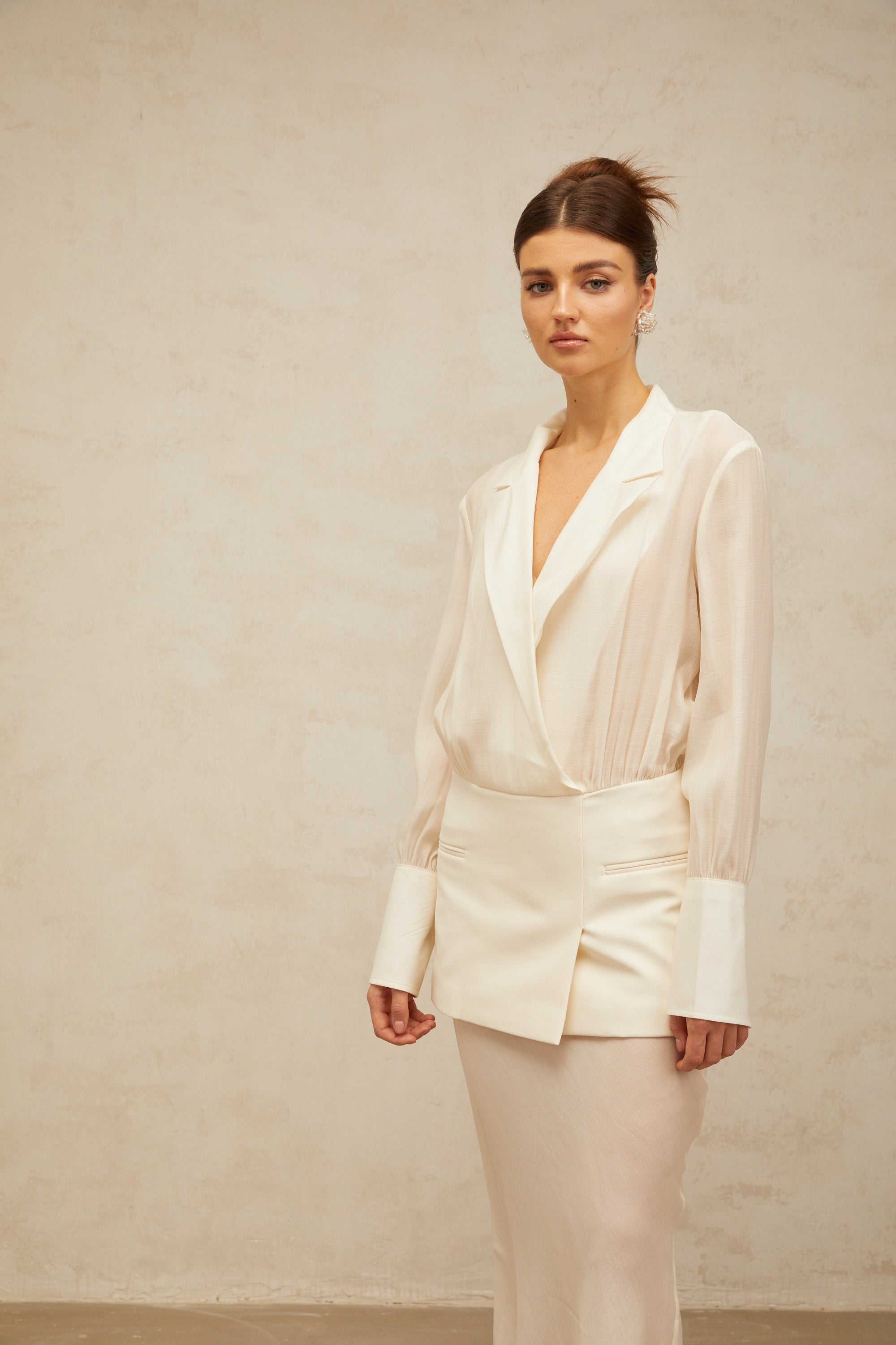 Gisèle white panelled semi-sheer maxi dress