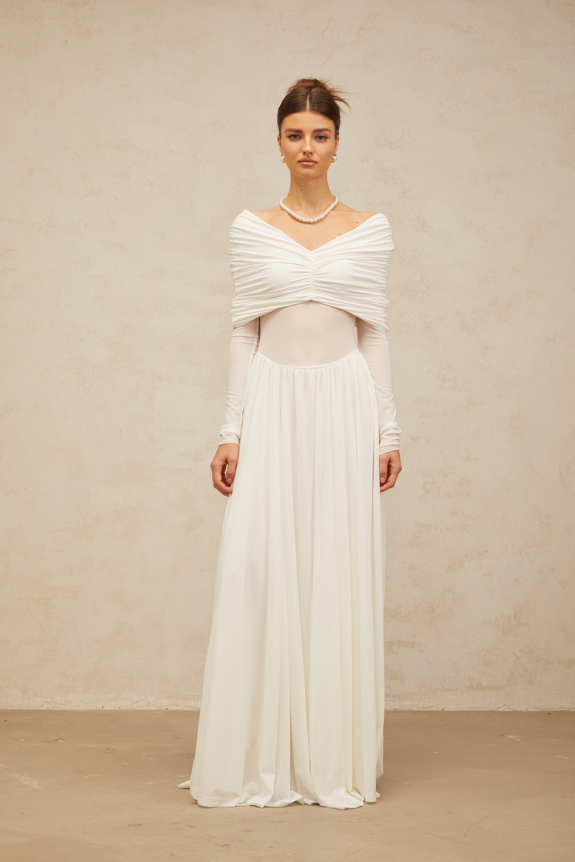 Vérane white draped-detail ruched maxi dress