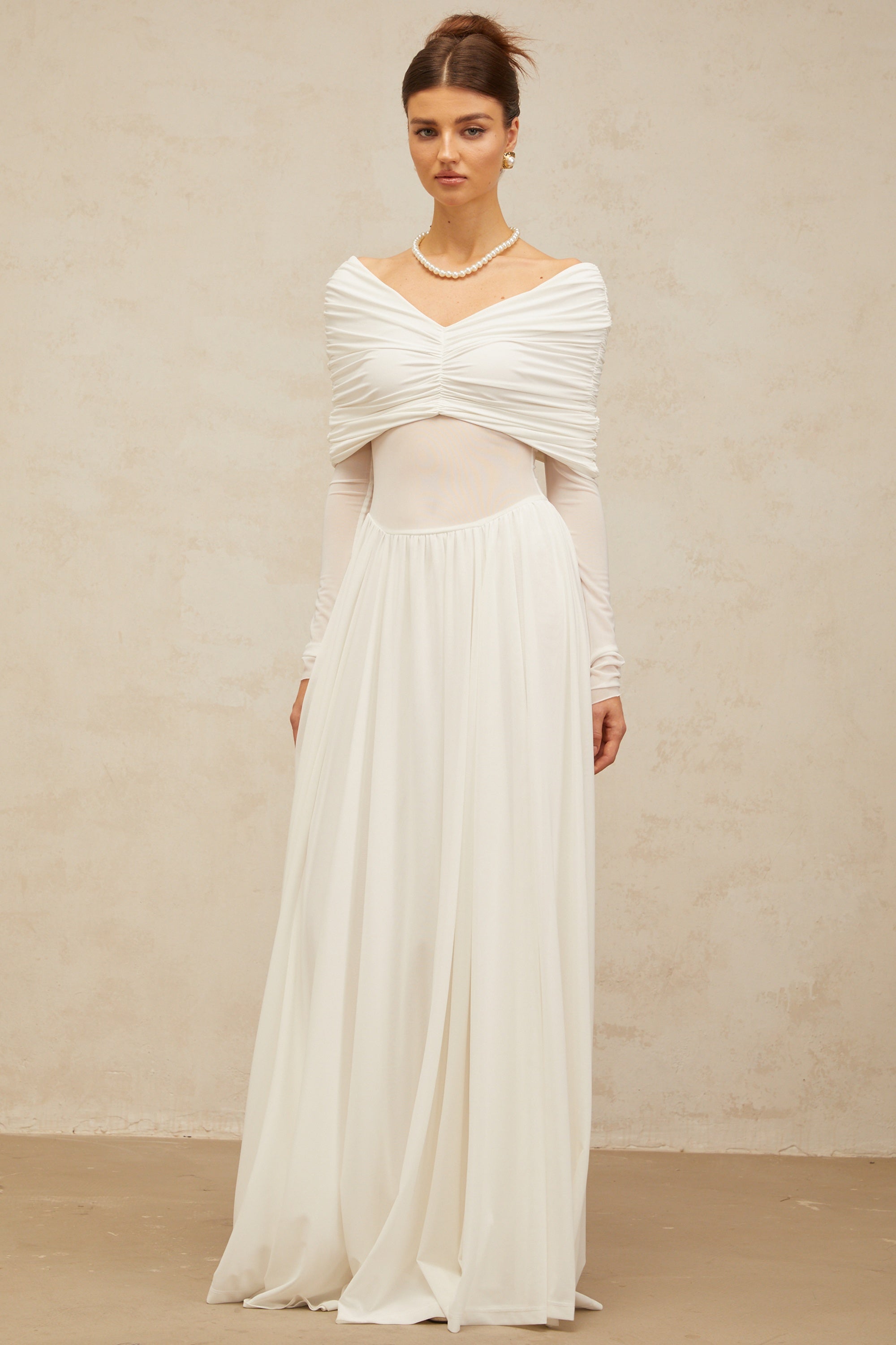 Vérane White Draped-detail Ruched Maxi Dress (Final Sale)