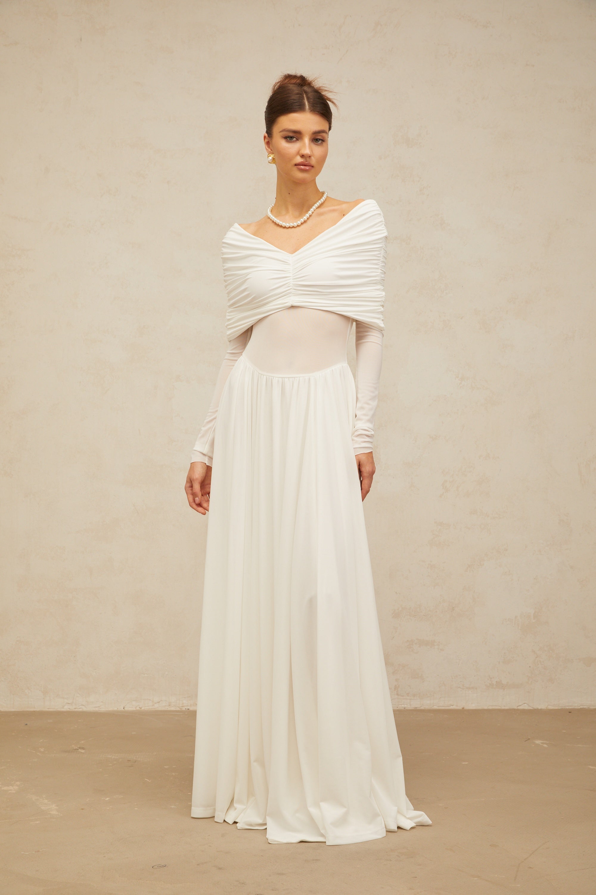 Vérane White Draped-detail Ruched Maxi Dress (Final Sale)