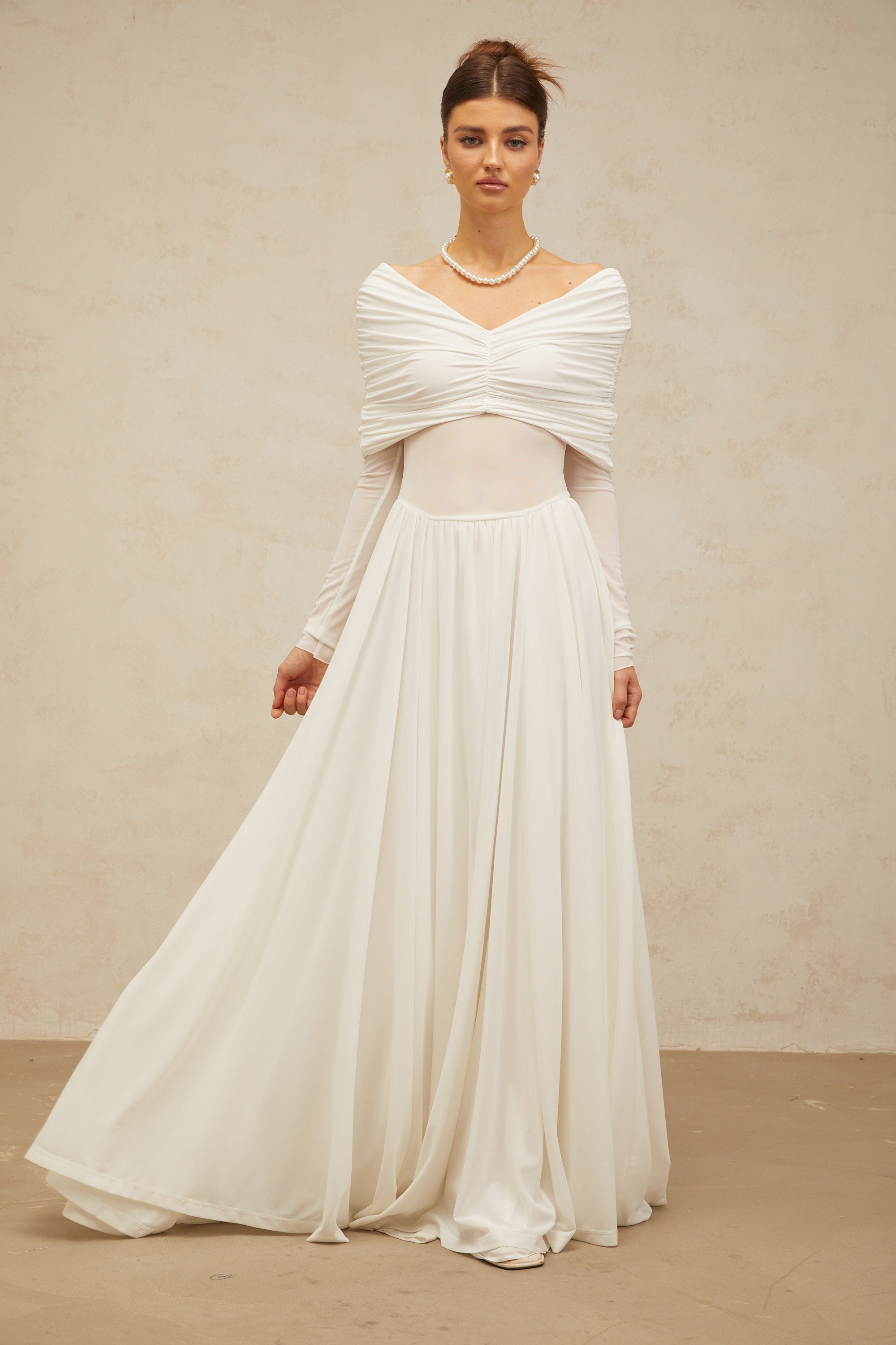 Vérane white draped-detail ruched maxi dress