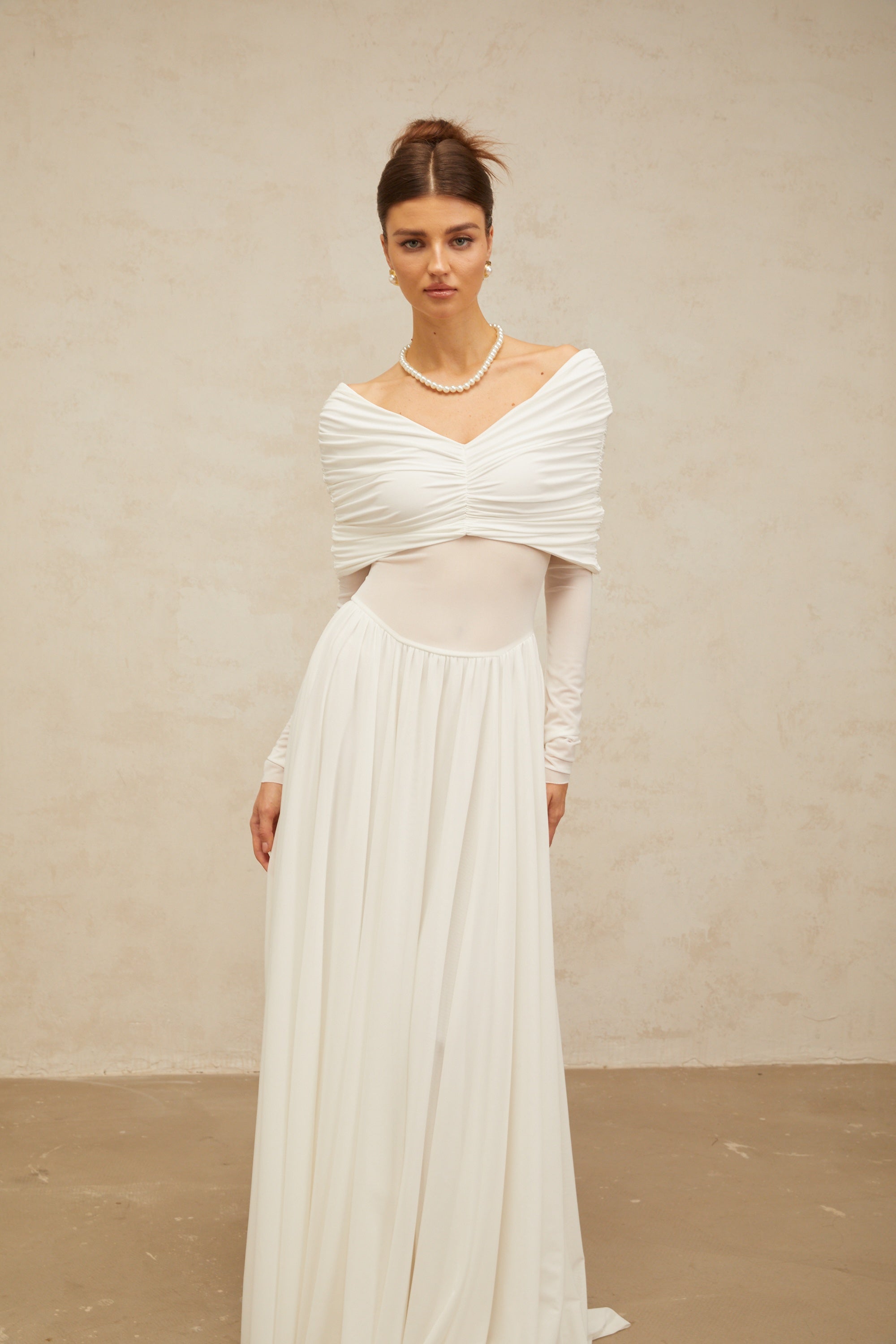 Vérane white draped-detail ruched maxi dress