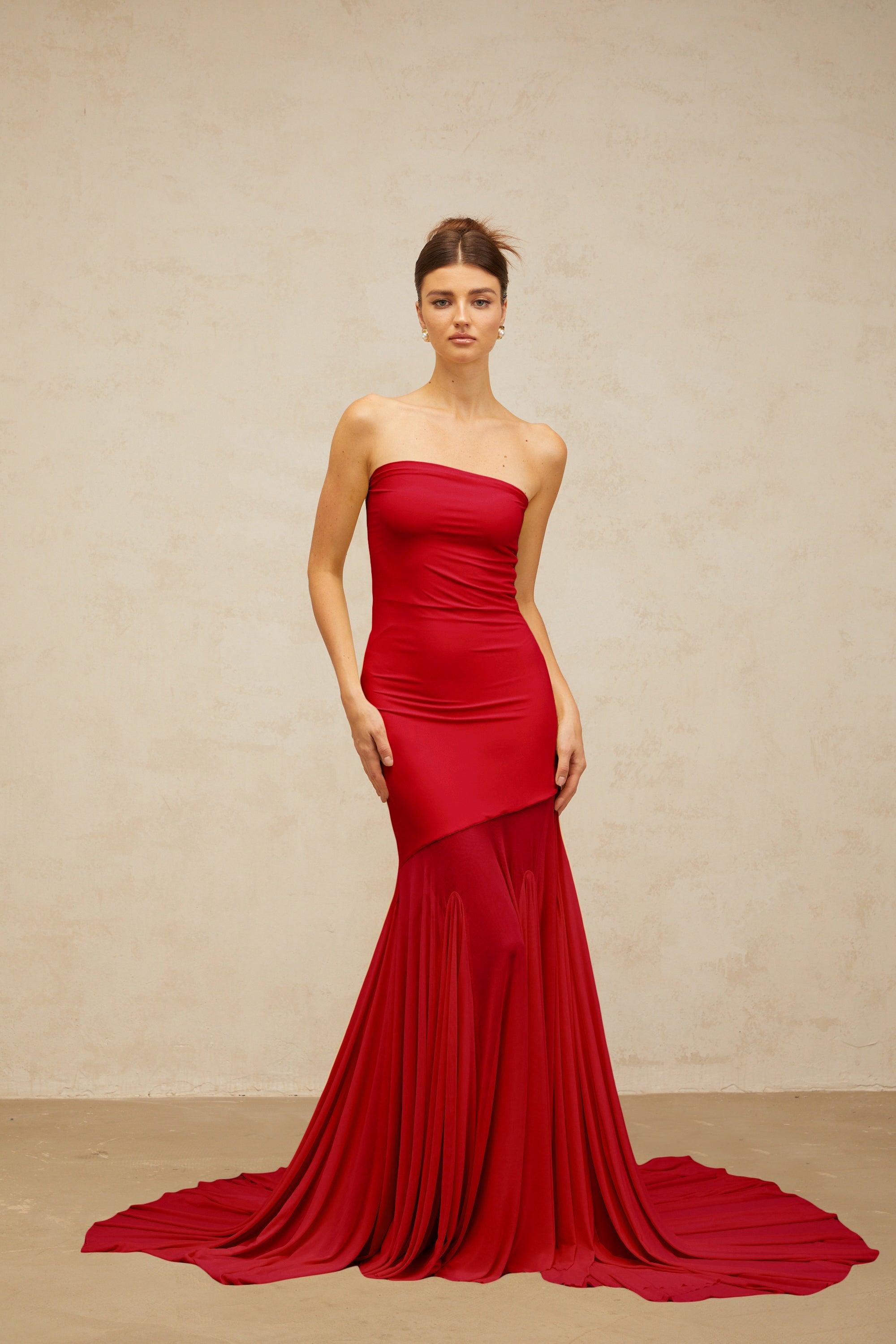 Josiane red off-shoulder sheer tulle maxi dress (Final Sale)