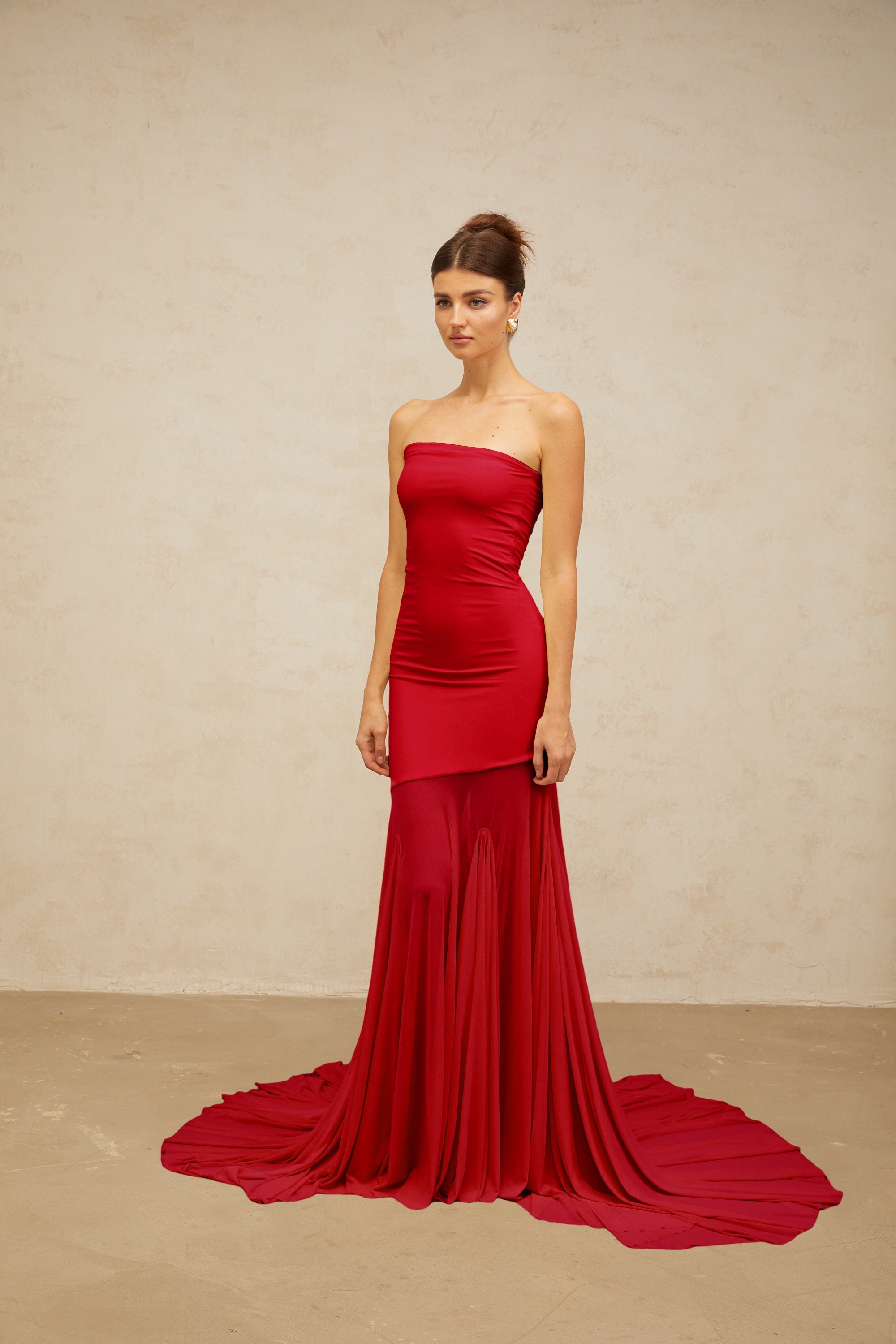 Josiane red off-shoulder sheer tulle maxi dress (Final Sale)
