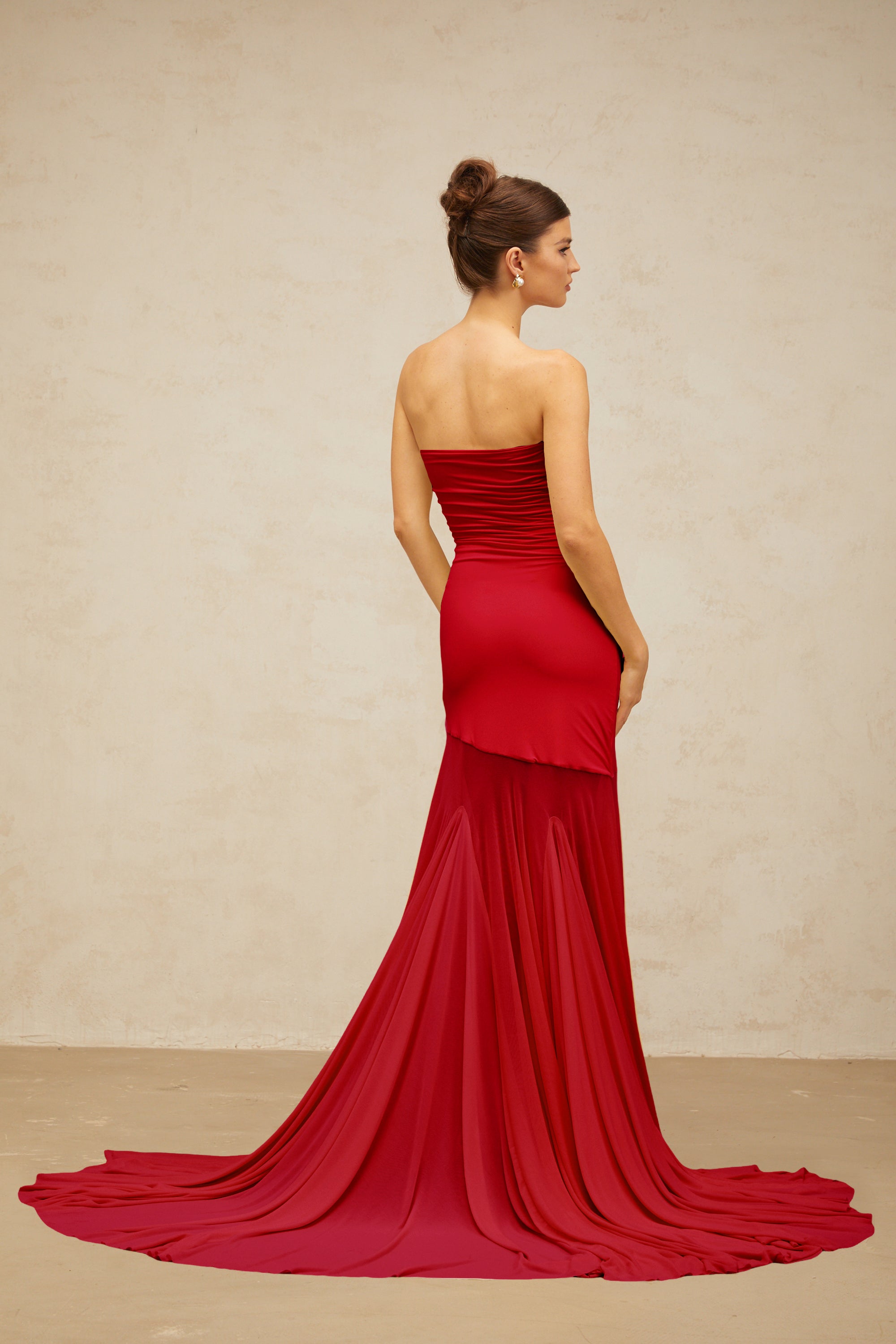 Josiane red off-shoulder sheer tulle maxi dress (Final Sale)