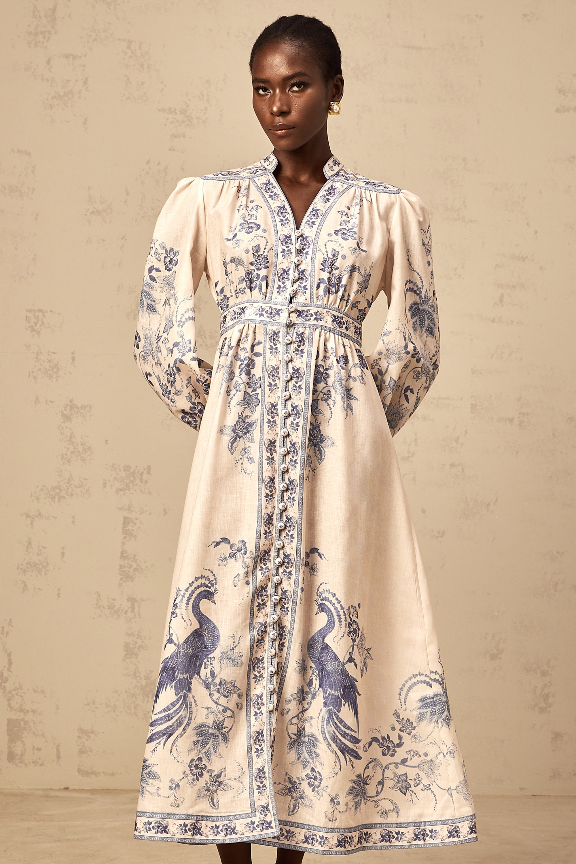 Yseut neutrals totemic-print midi dress