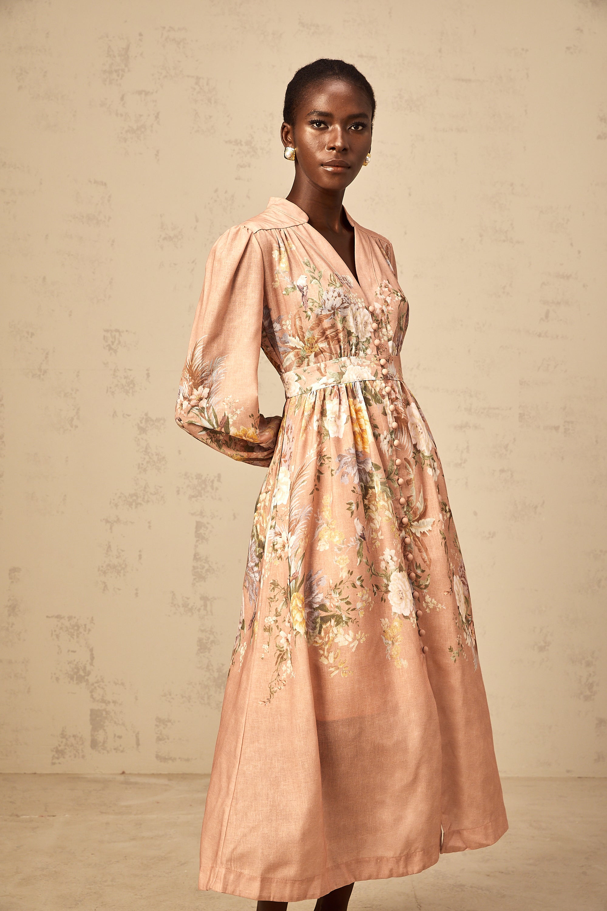 Sidonie pink V-neck floral-print midi dress