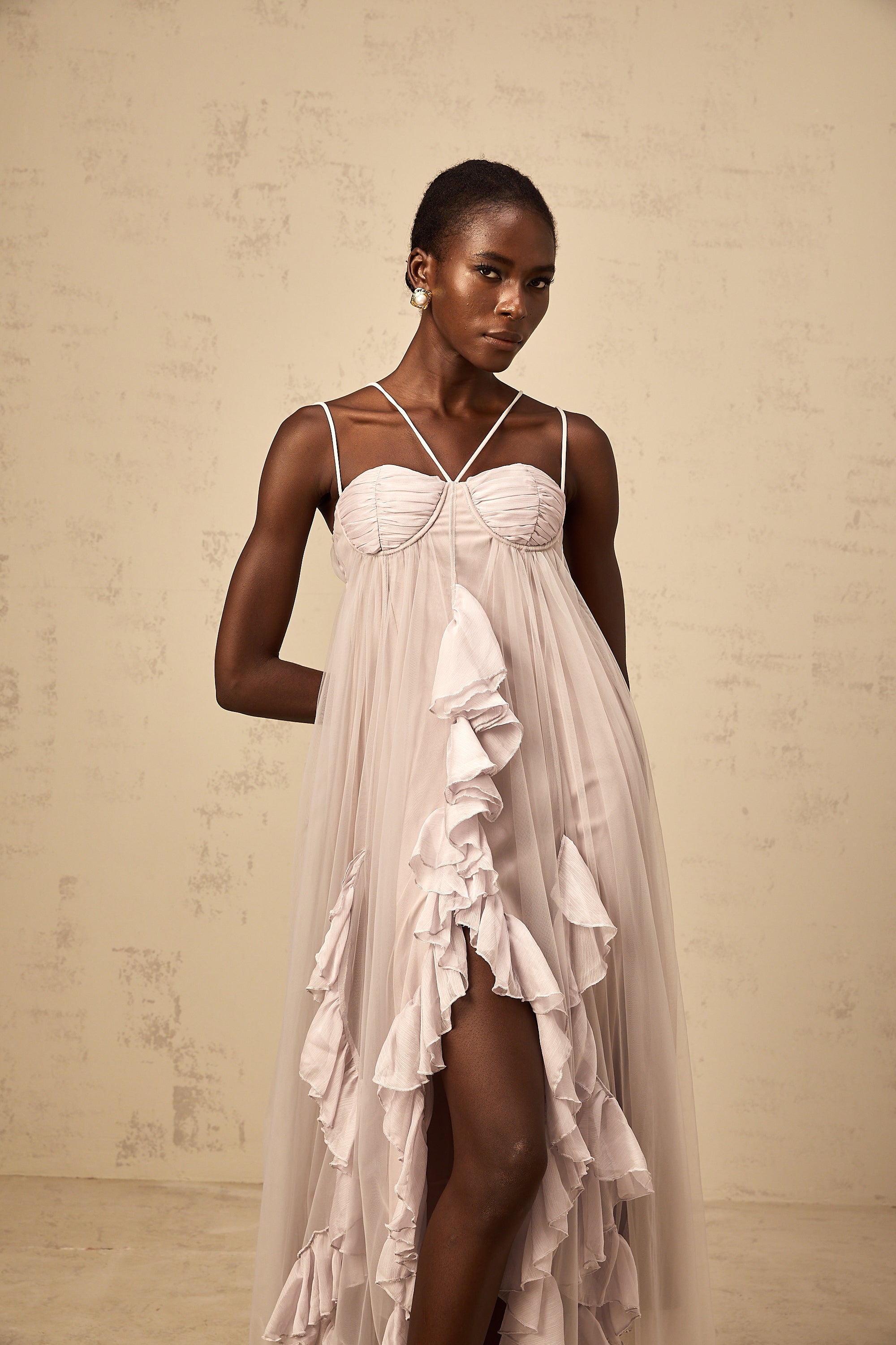Colette layered ruffled tulle maxi dress in Purple