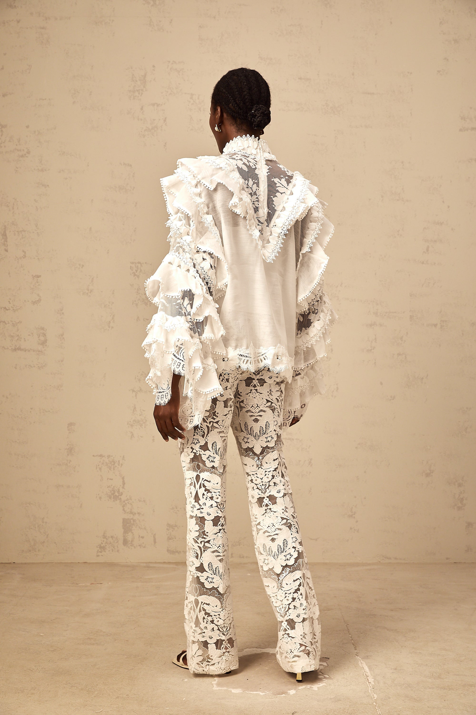 Mylène white tied layered lace blouse
